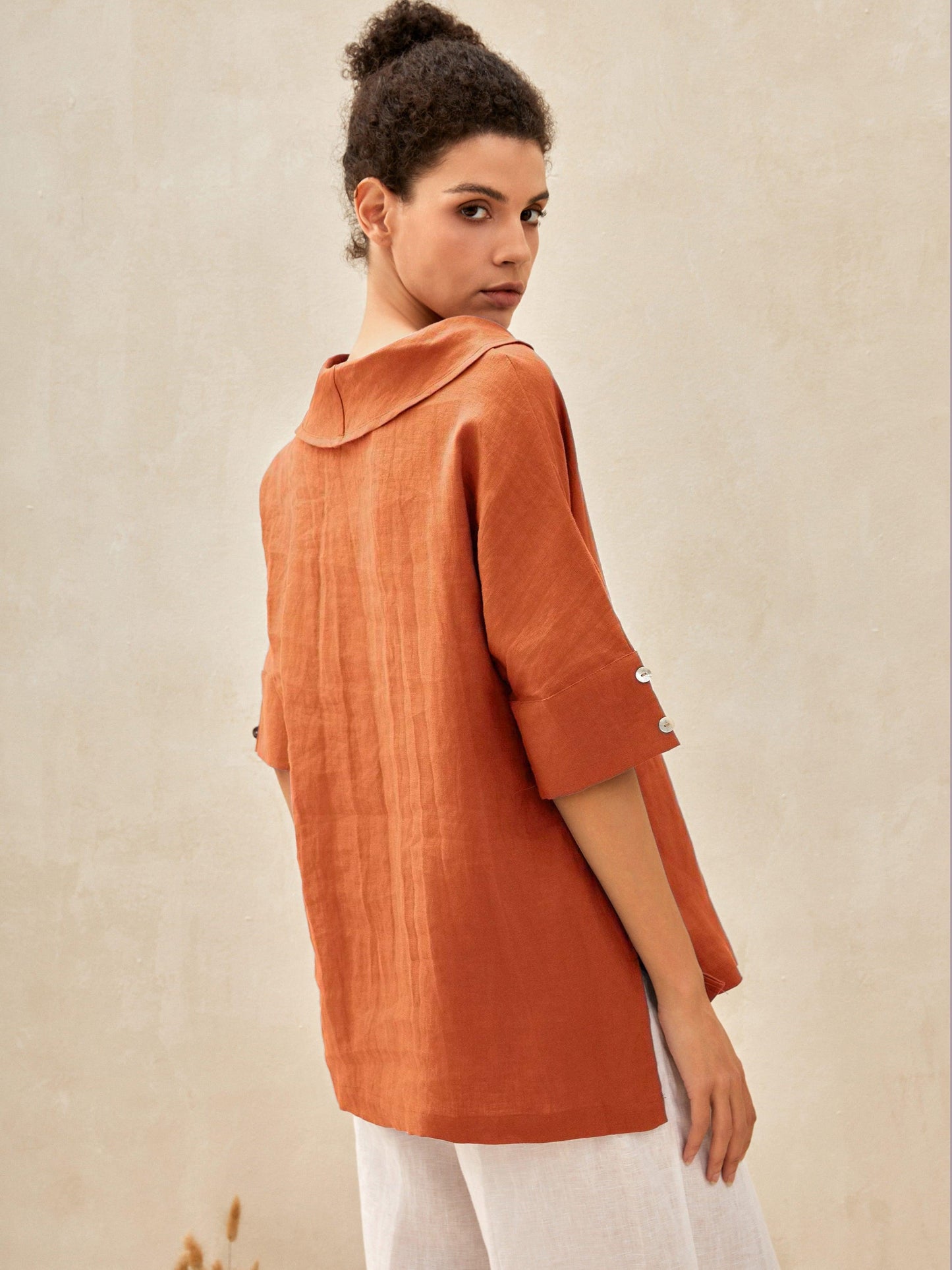 Linen V-Neck Short Sleeve Shirt SIERRA