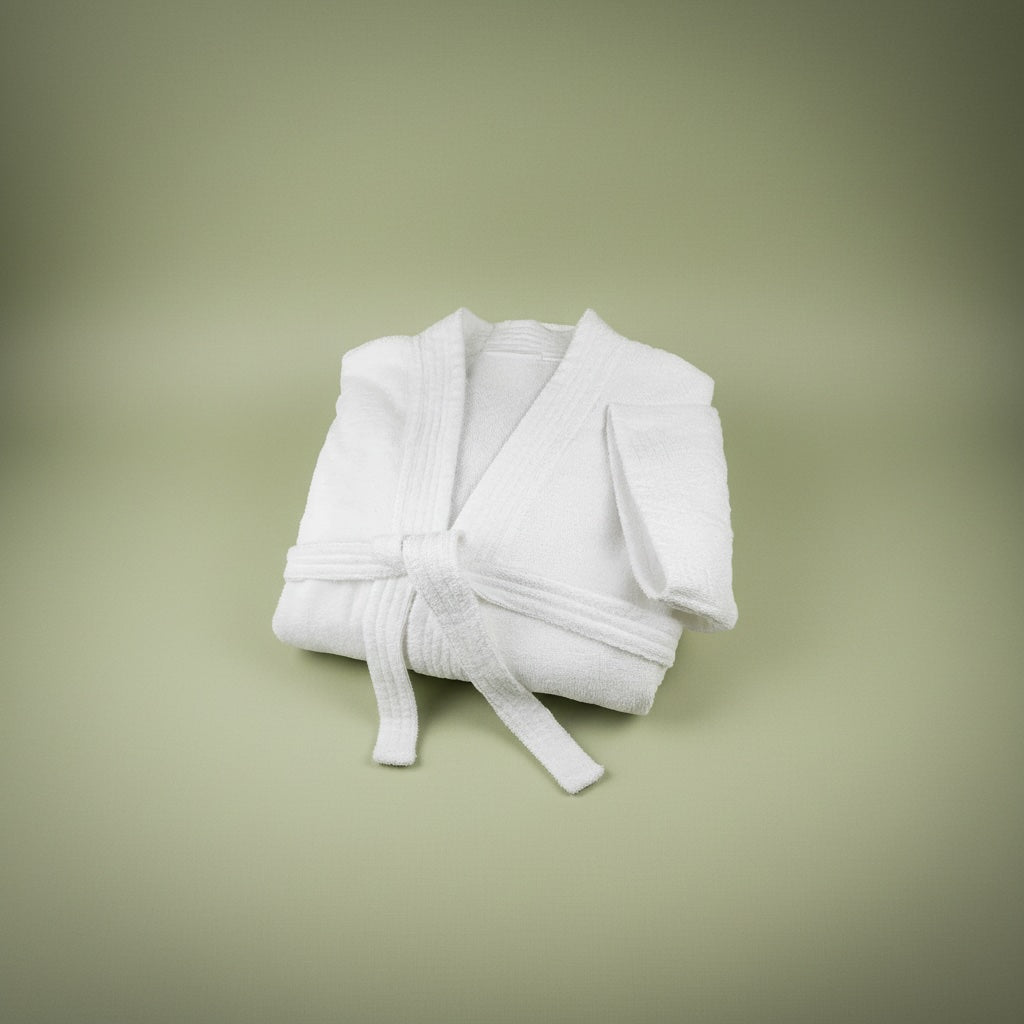 100% Cotton White Terry Kimono Bathrobe-1