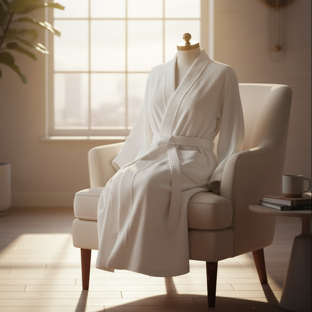 100% Cotton White Terry Kimono Bathrobe-0