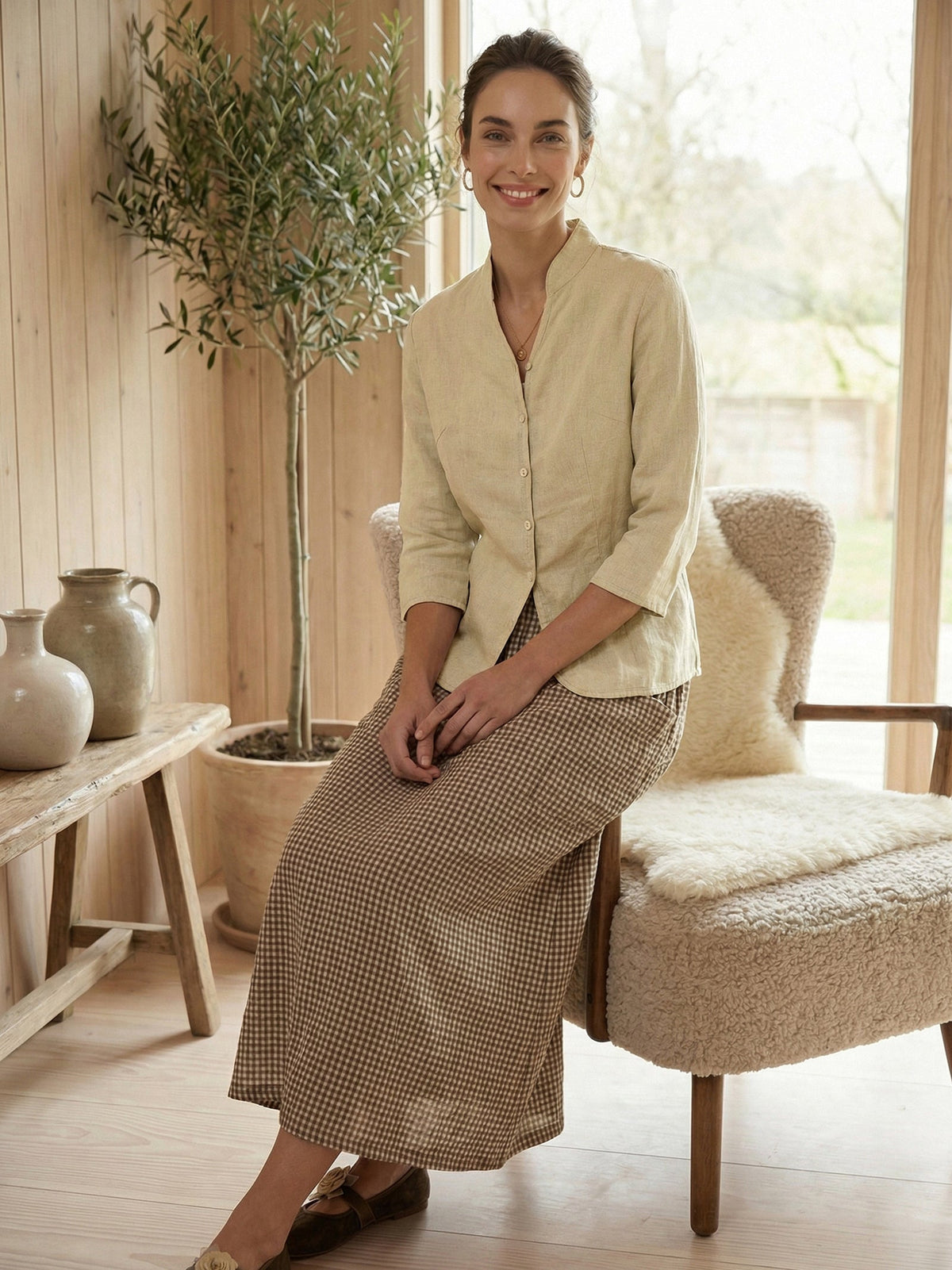 100% Linen Hand Button Fitted Jacket AMELIA