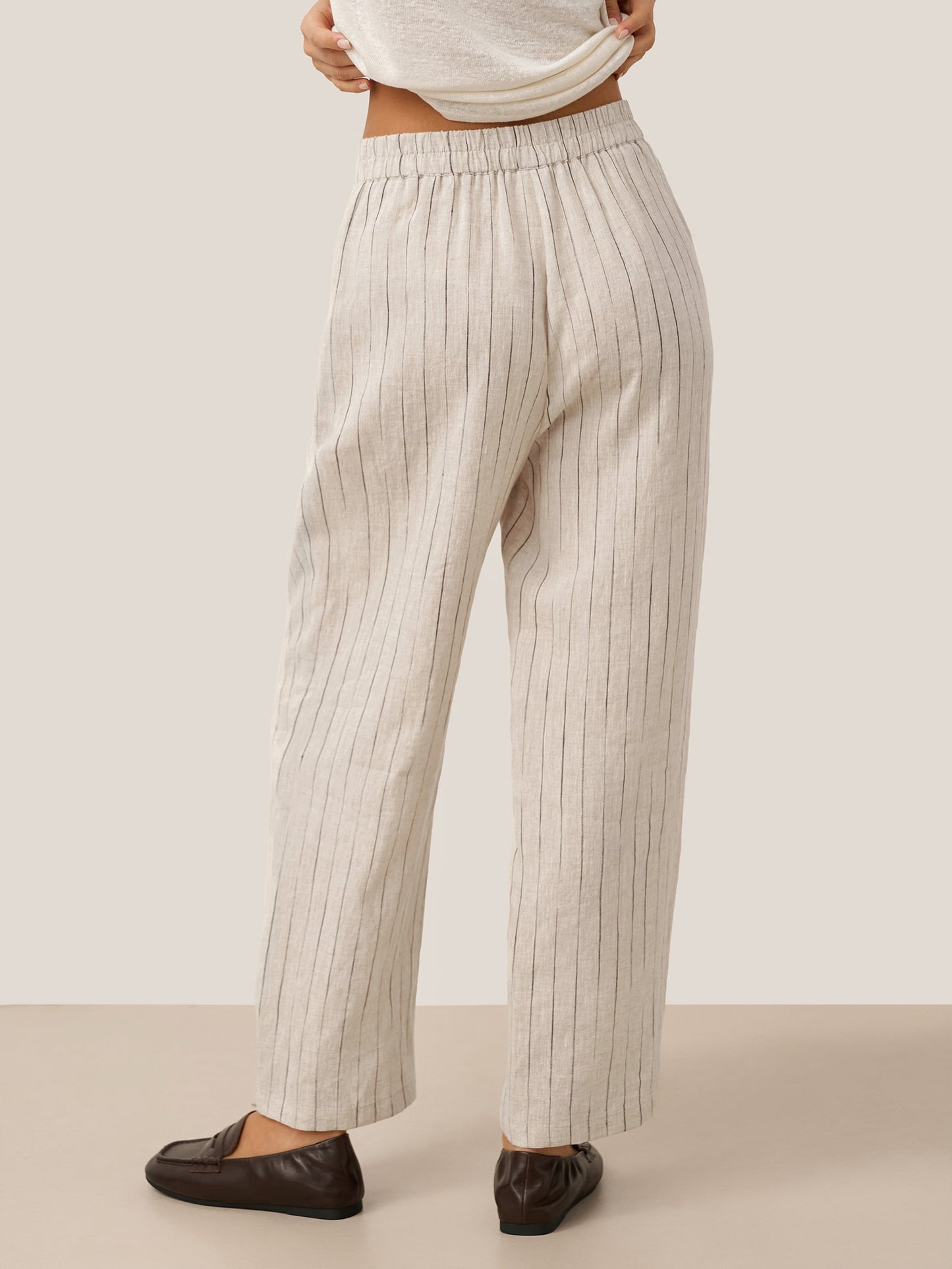 100% Linen Sketch Stripe Straight-Leg Pants ELOISE