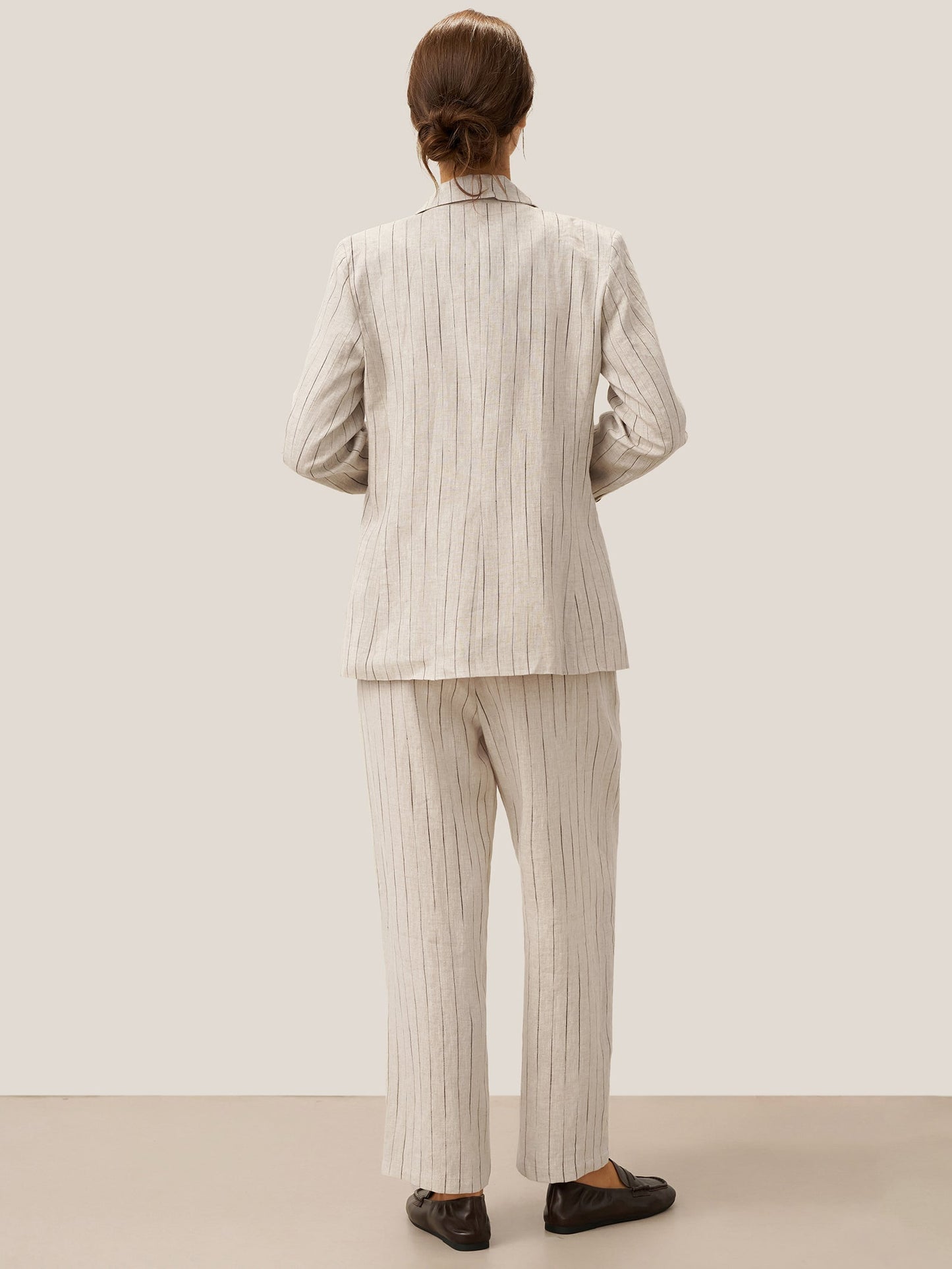 100% Linen Sketch Stripe Straight-Leg Pants ELOISE