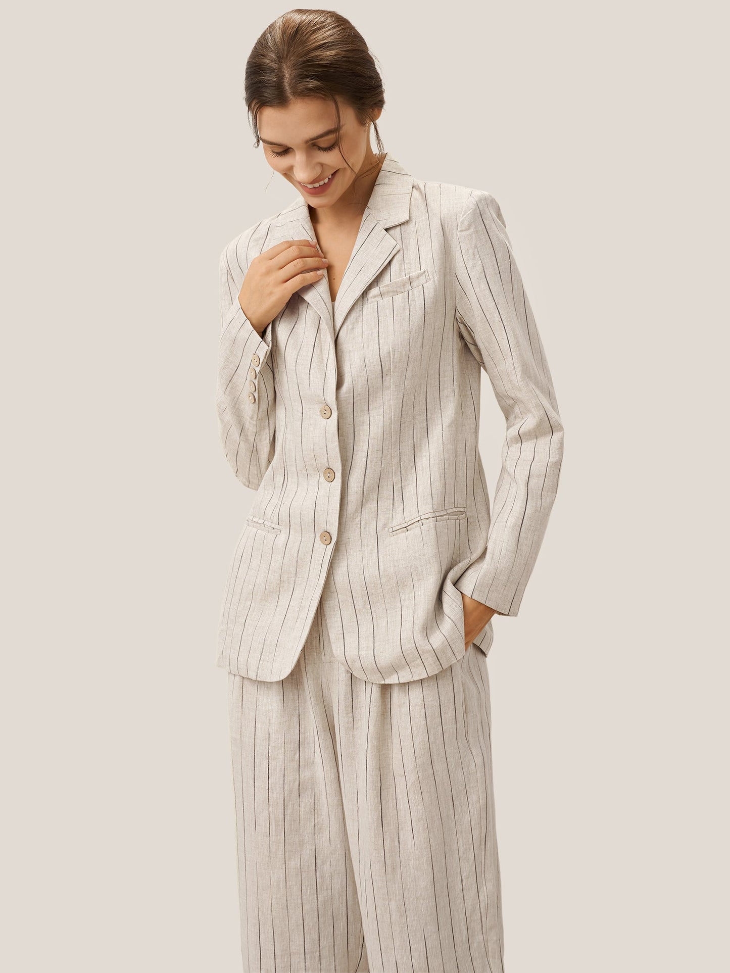 100% Linen Sketch Stripe Straight-Leg Pants ELOISE