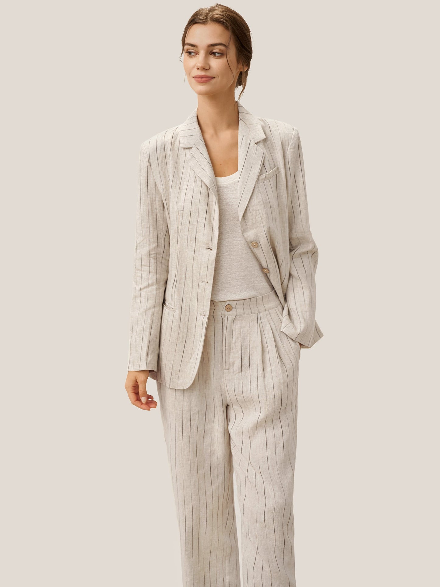 100% Linen Sketch Stripe Straight-Leg Pants ELOISE