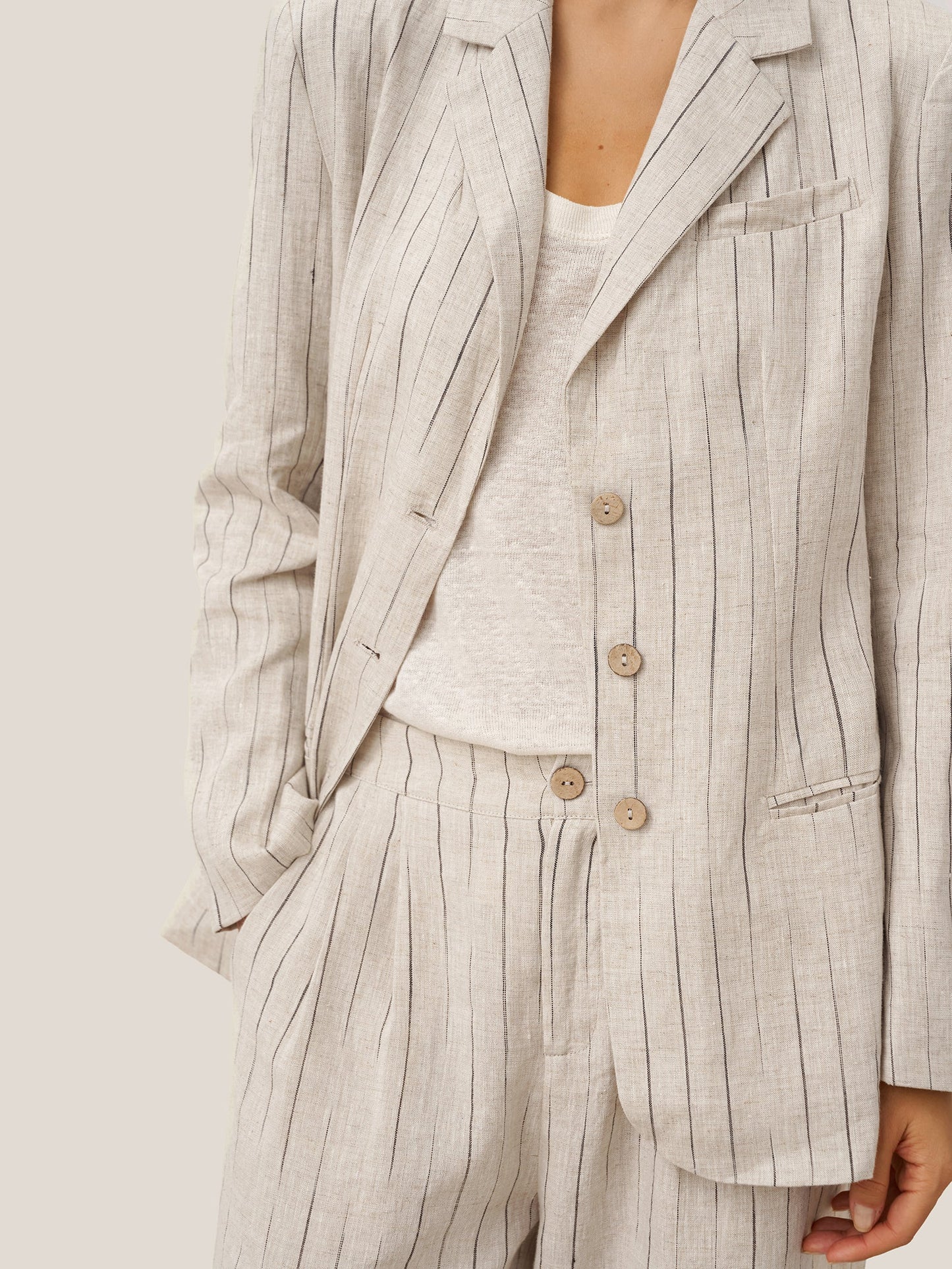 100% Linen Sketch Stripe Straight-Leg Pants ELOISE