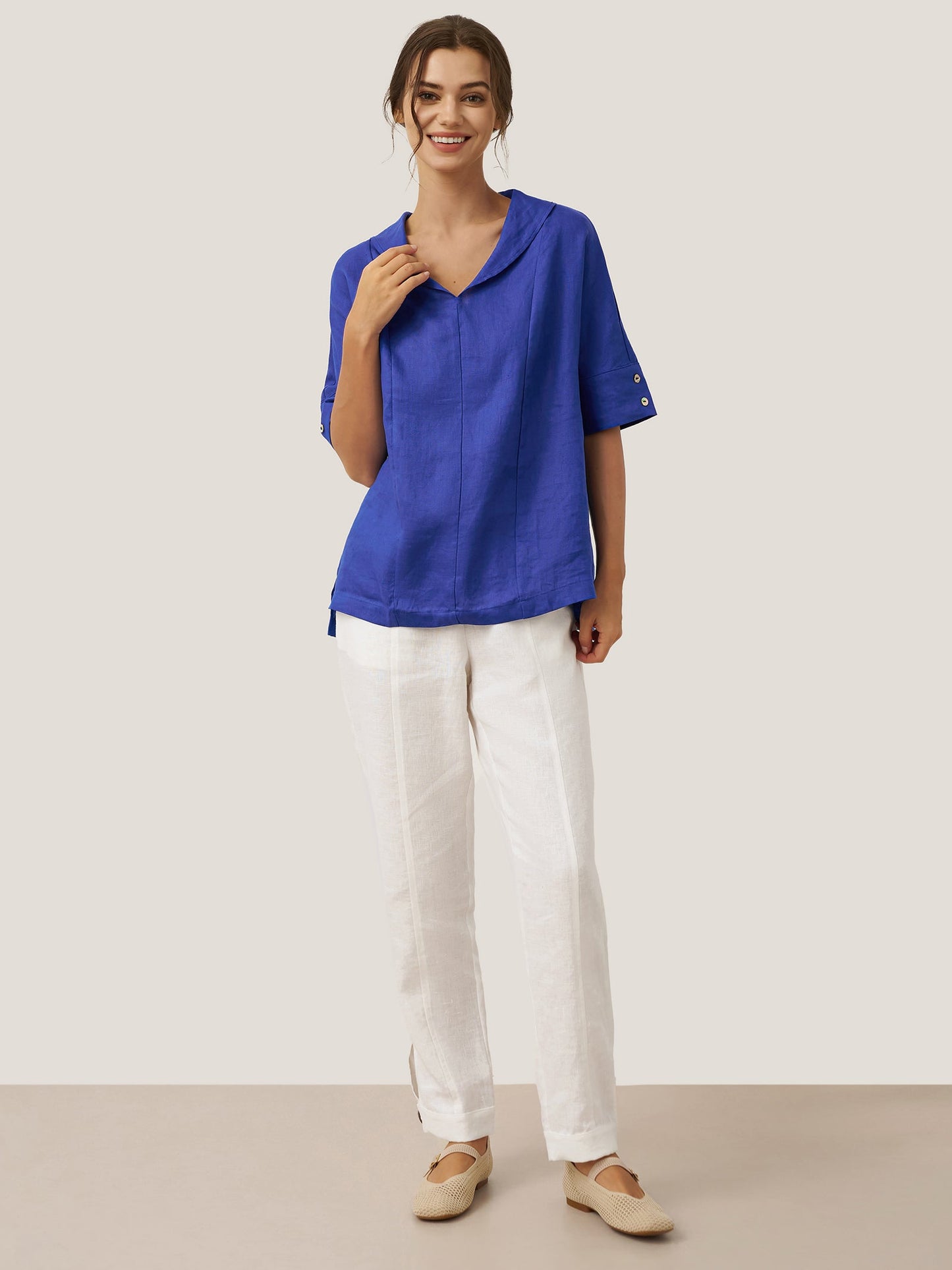 Linen V-Neck Short Sleeve Shirt SIERRA