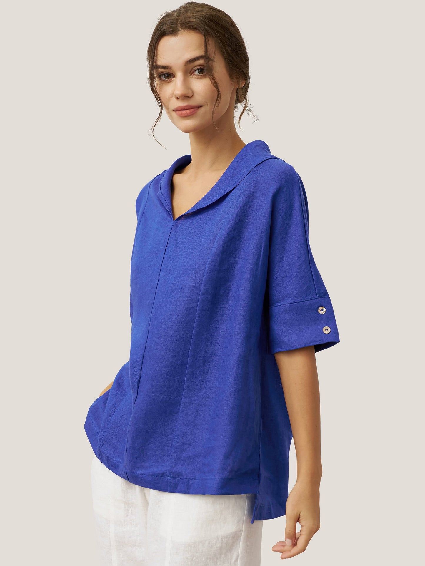 Linen V-Neck Short Sleeve Shirt SIERRA
