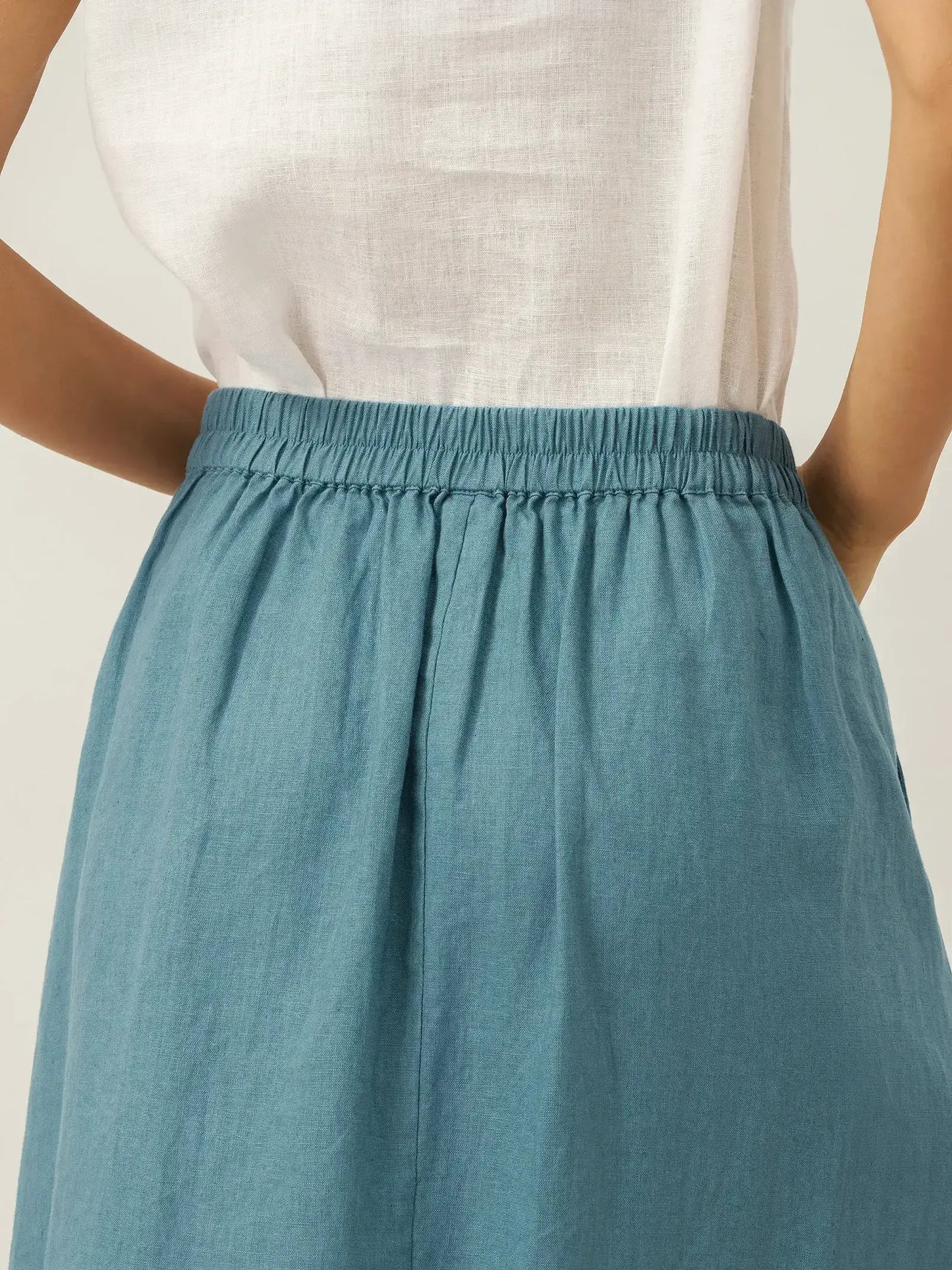 100% Linen Elastic Waist Angled Wrap Skirt FRESSA