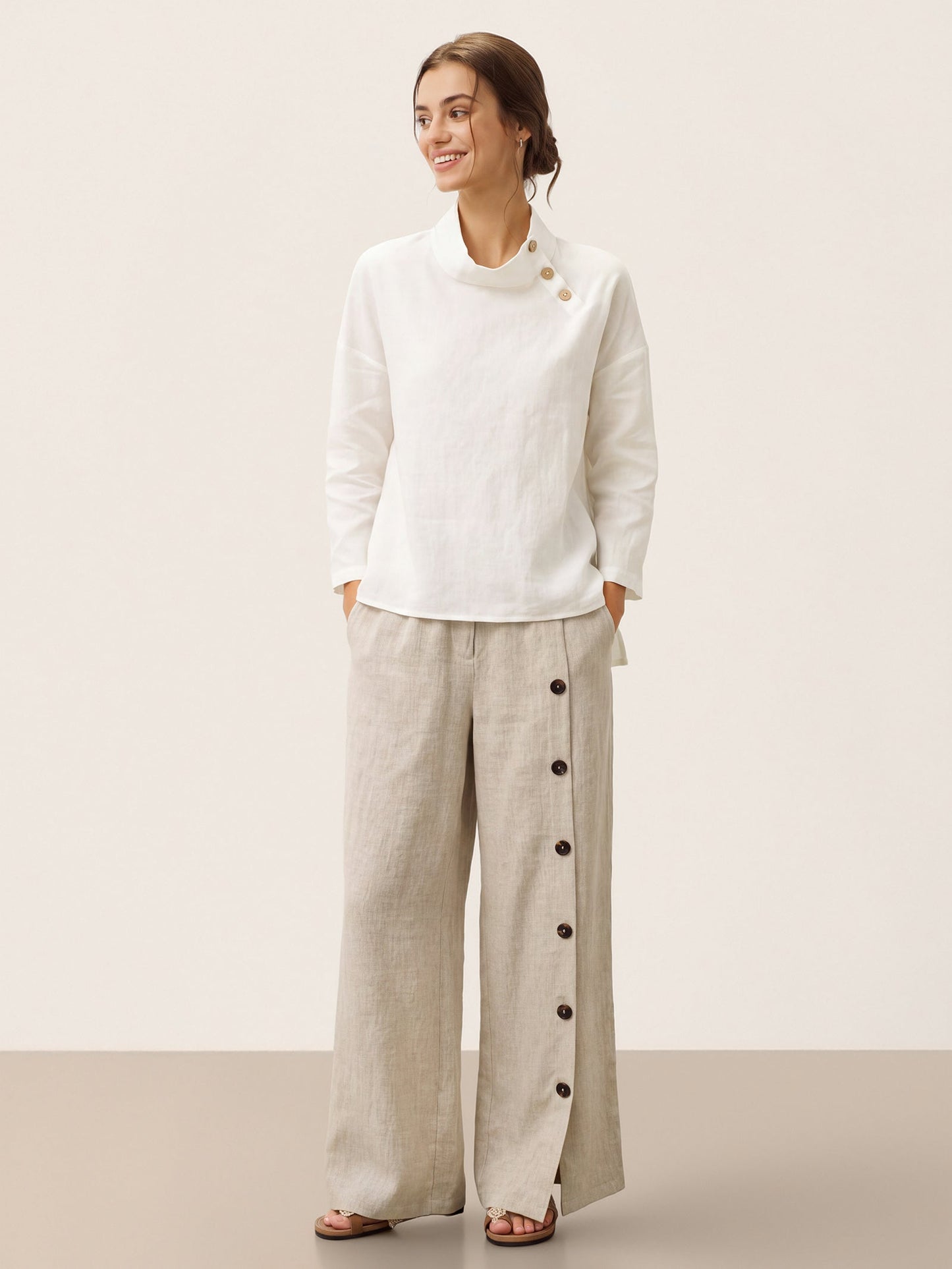 100% Linen Classic Side Neck Top CORA