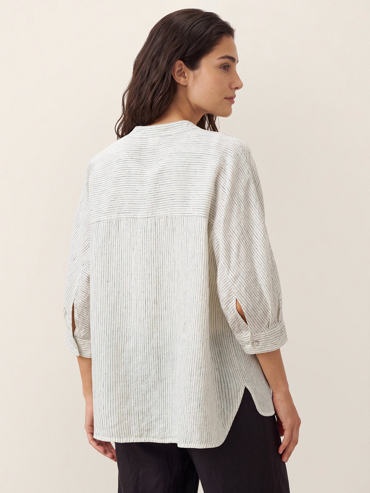 100% Linen Striped Three-Quarter Sleeve Shirt SKYLAR