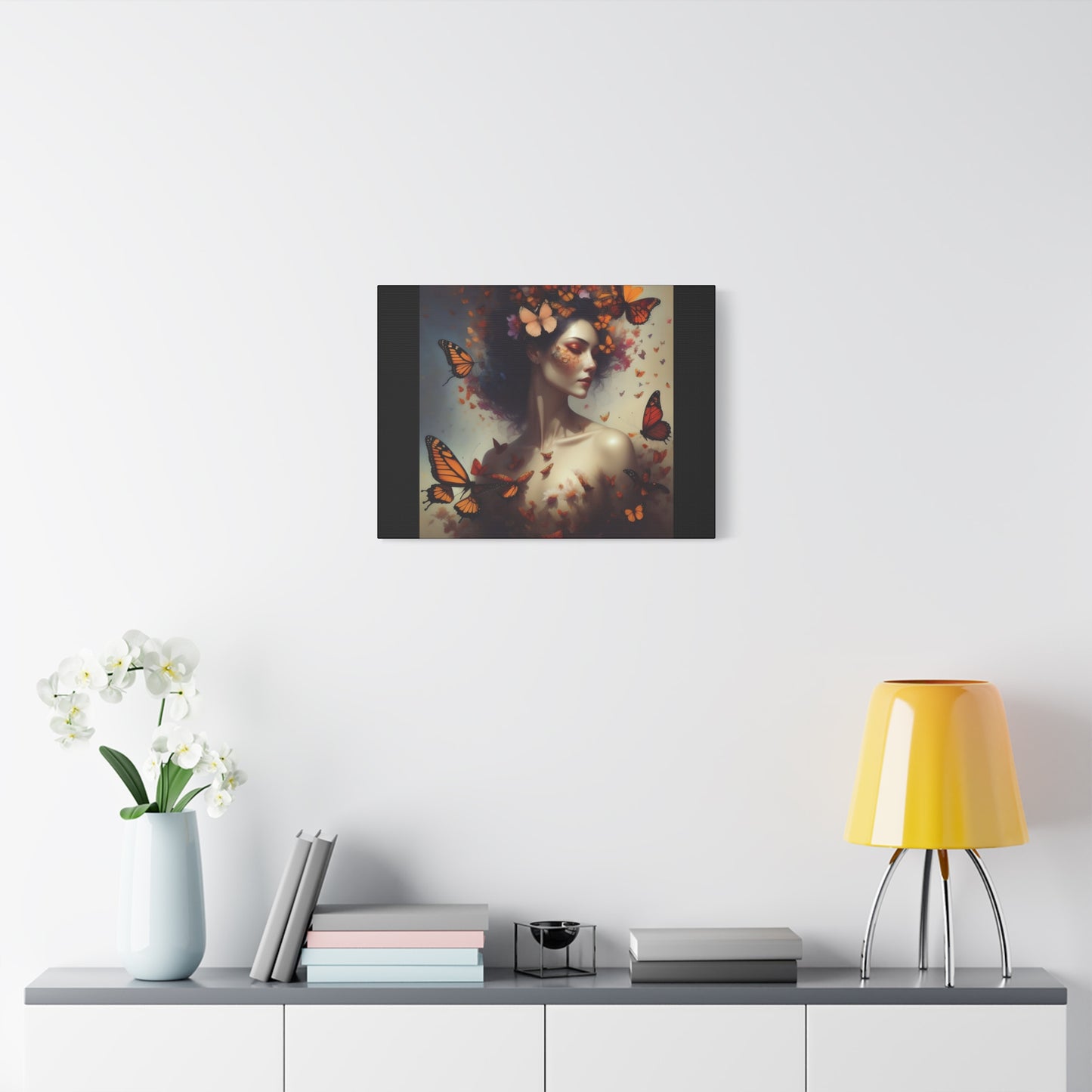 Canvas Wall Art - Butterfly Woman Print, Floral Home Decor, Unique Gift for Nature Lovers, Birthday Decoration, Whimsical Art