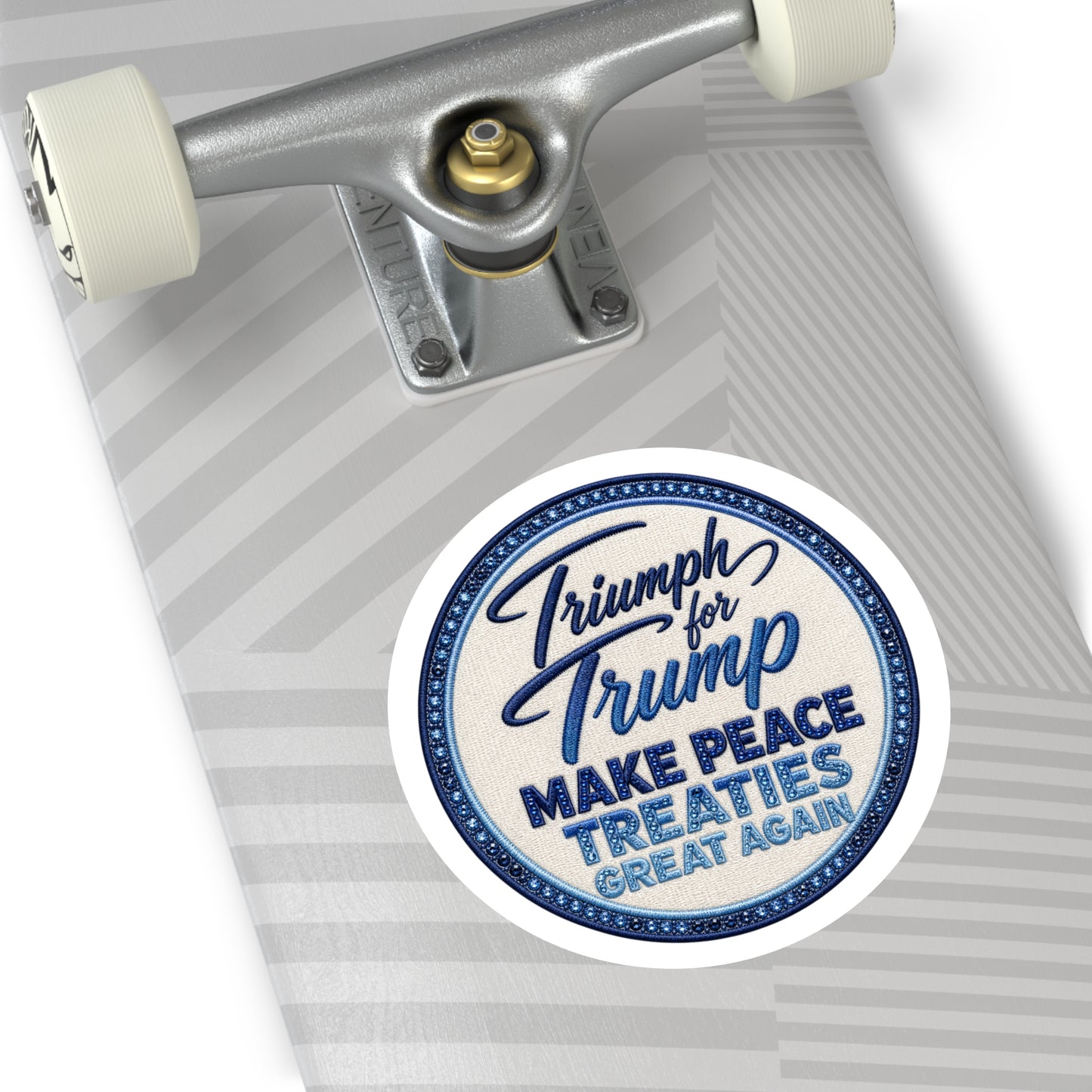Round Political Sticker — “Make Peace Treaties Great Again”