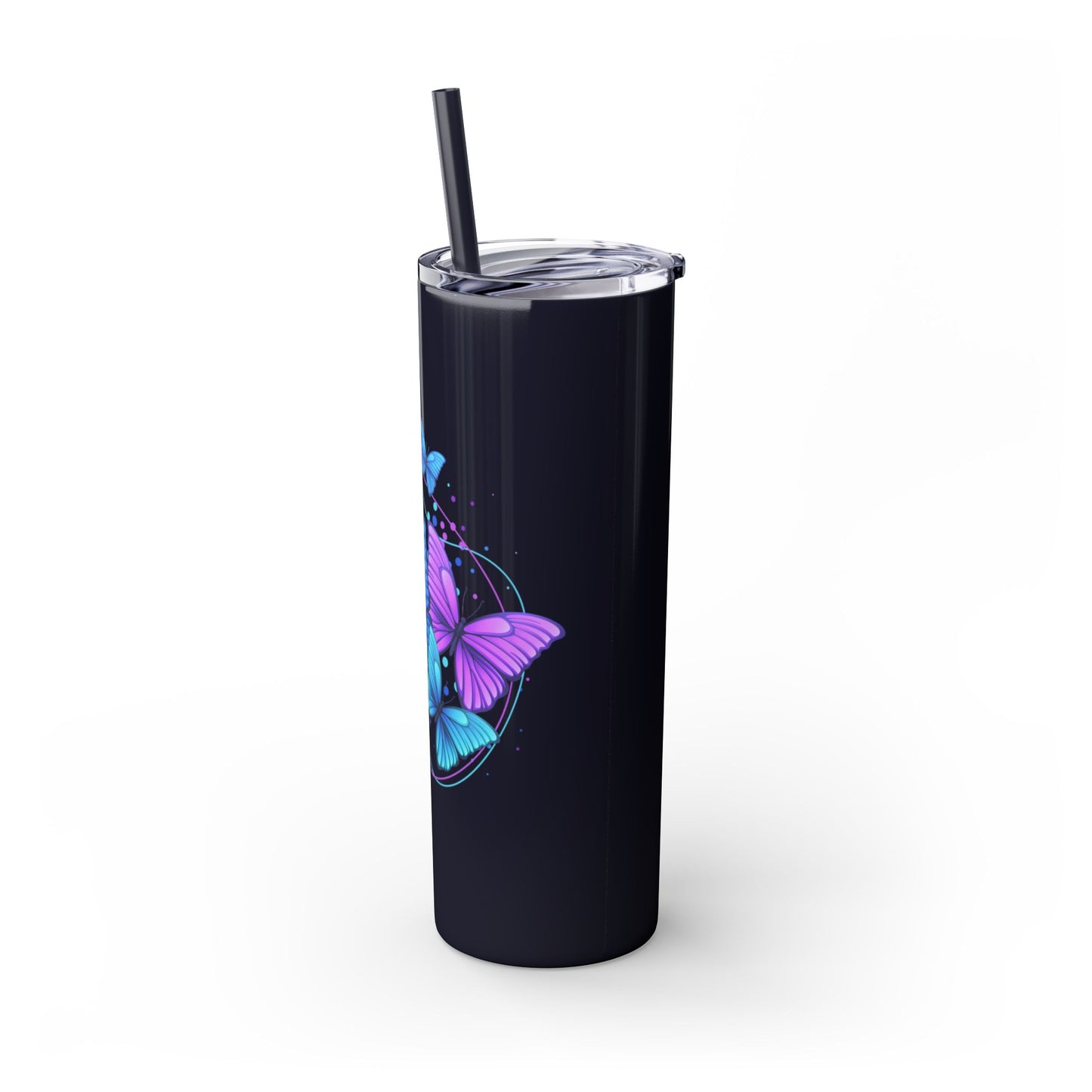 Butterfly Design Skinny Tumbler with Straw - 20oz Travel Mug