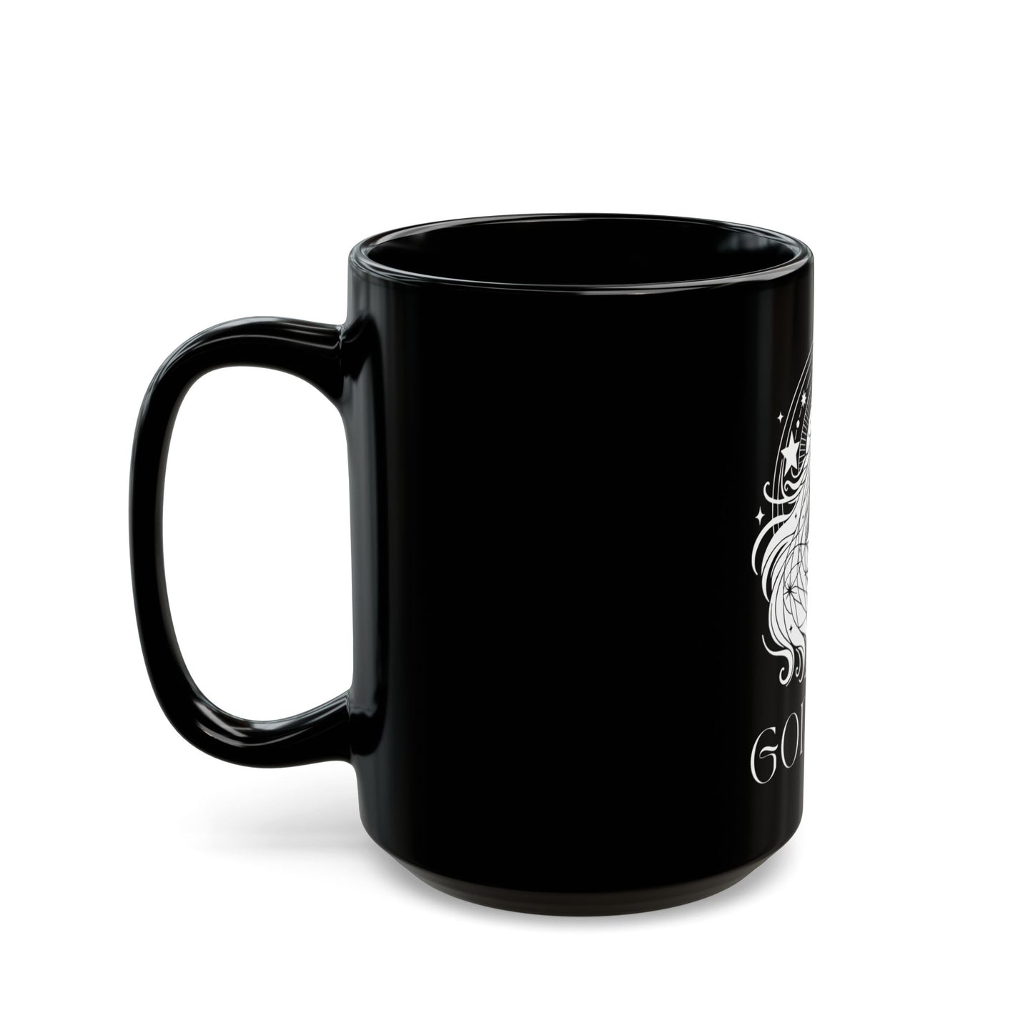 Goddess Black Mug, Celestial Coffee Cup, Tea Mug, Mystic Drinkware, Spiritual Gift for Her