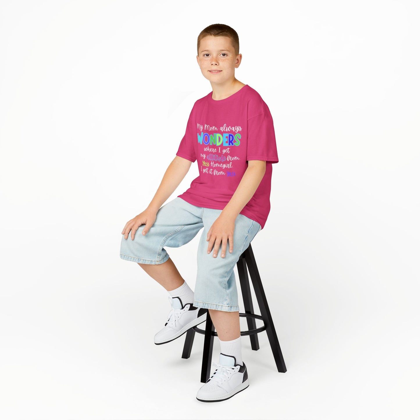 Colorful Kids Tee: 'My Mom Wonders Where I Get My Attitude From' | Fun Gift for Birthdays, Holidays, Everyday Wear, Unique Kids Apparel