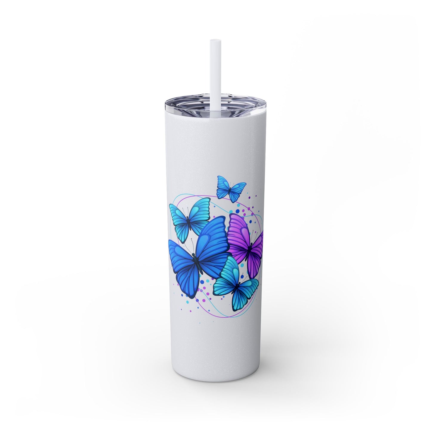Butterfly Design Skinny Tumbler with Straw - 20oz Travel Mug