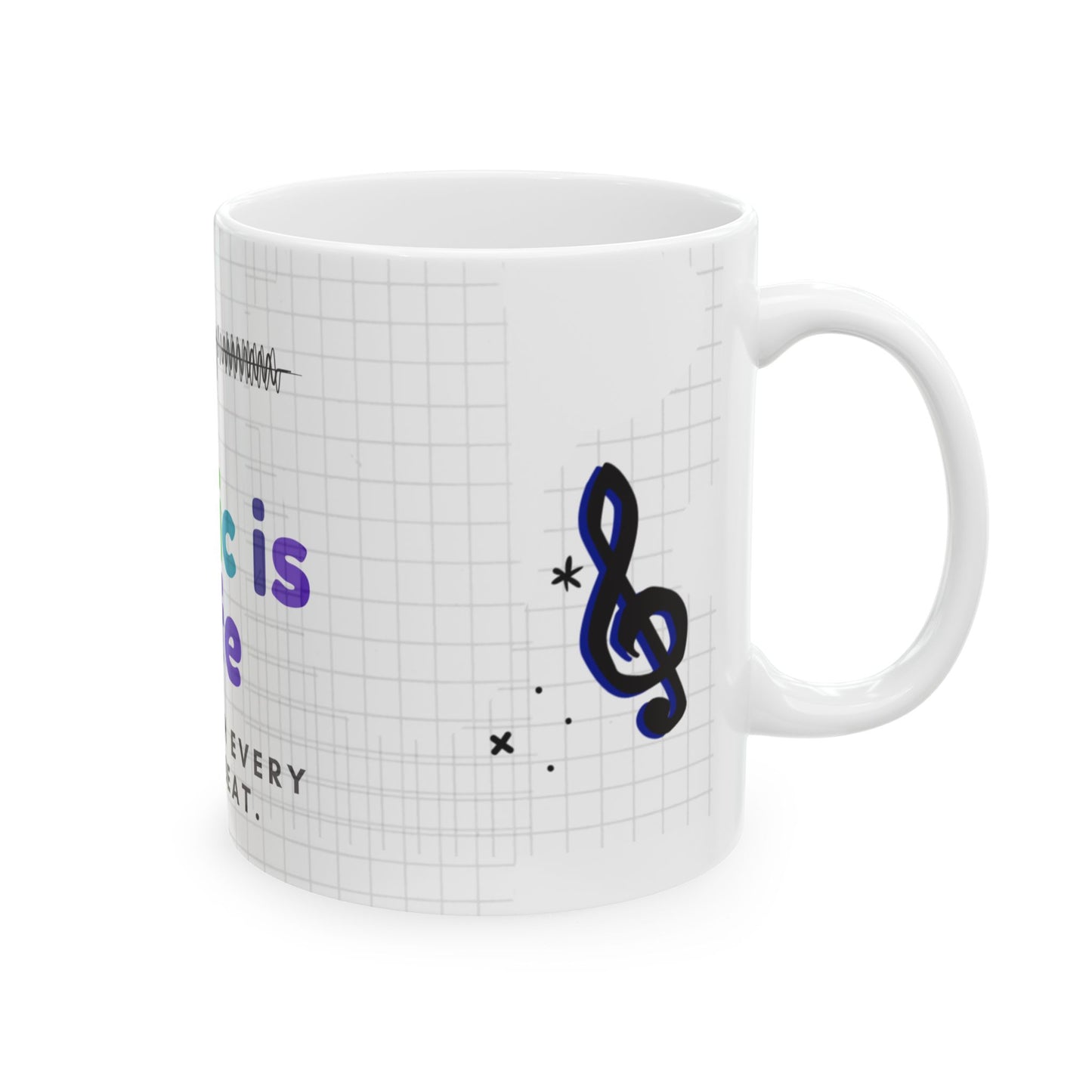 Music is Life Ceramic Mug | Unique Gift for Music Lovers, Birthday, Home Decor, Music Notes Coffee Mug