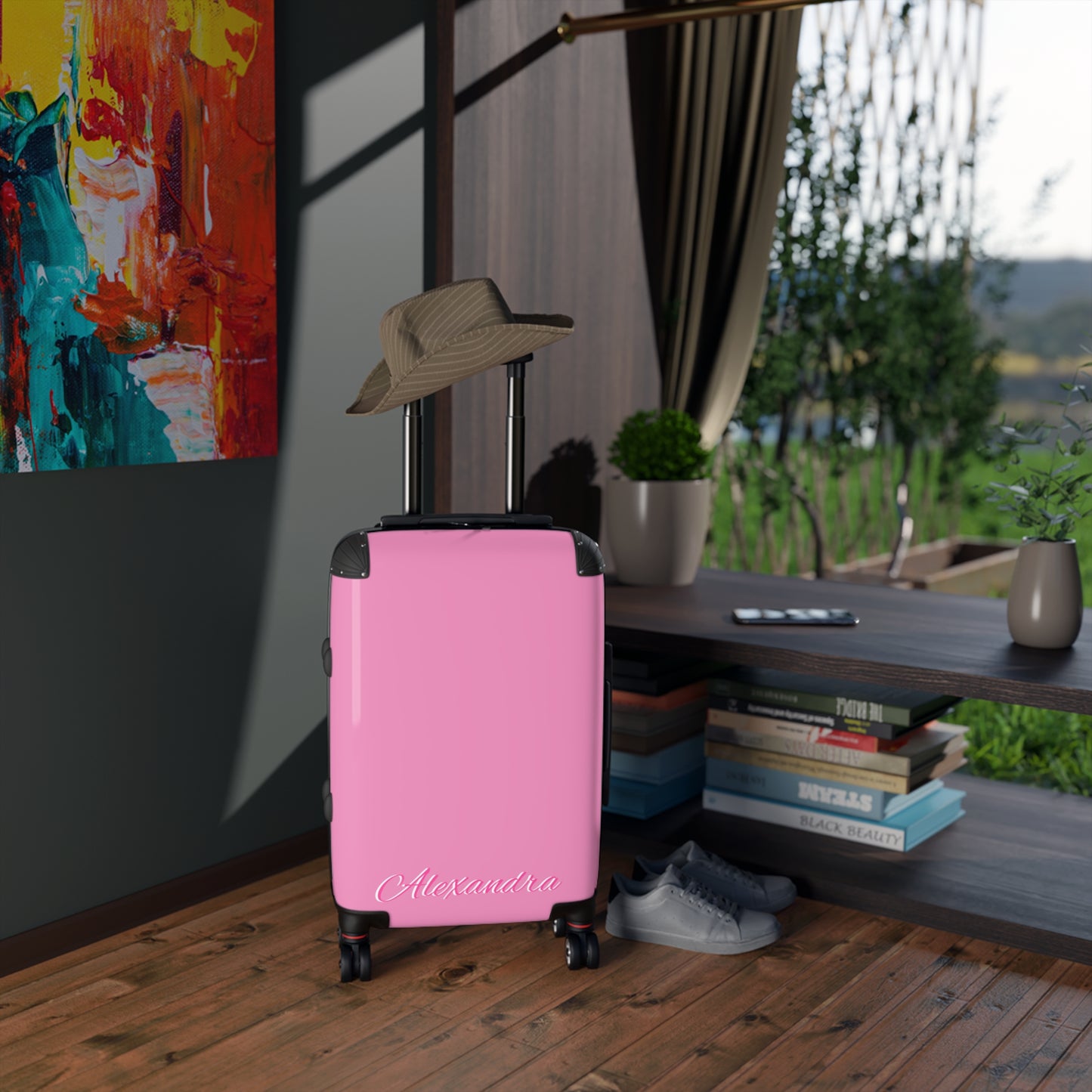 Personalized Name Solid Pink Suitcase, Carry-On Luggage, Hard Shell Spinner