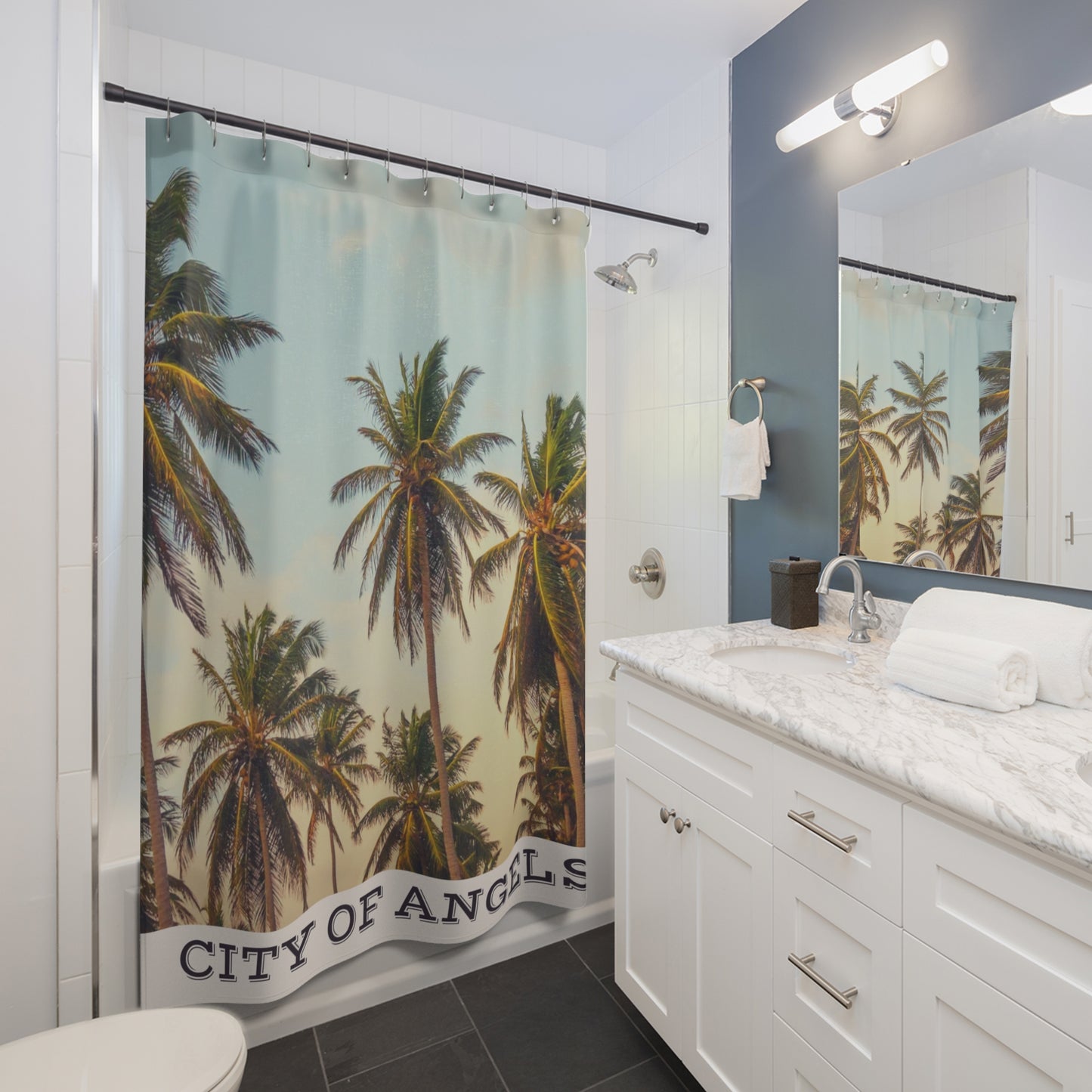 Tropical Shower Curtain - 'City of Angels' Beach Decor, Palm Tree Bathroom Accessory, Summer Vibes, Coastal Home Decor, Gift for Ocean [...]