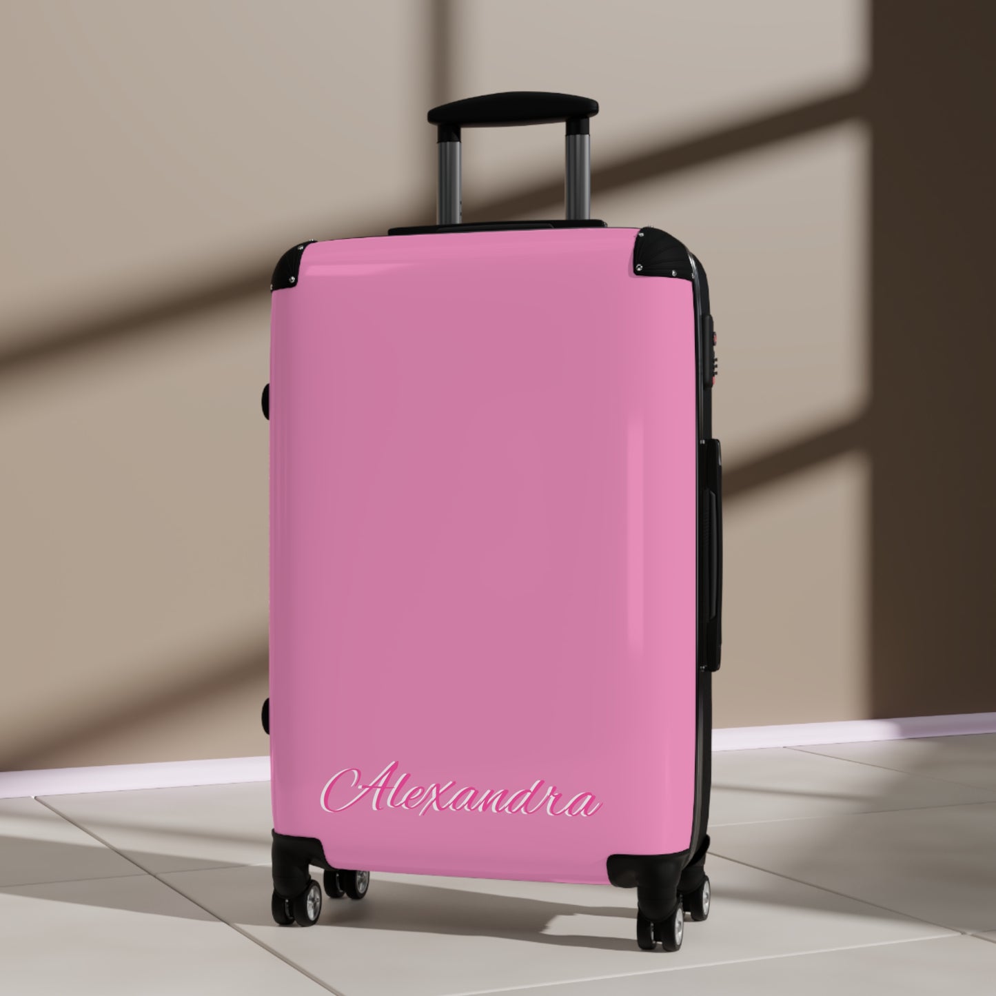 Personalized Name Solid Pink Suitcase, Carry-On Luggage, Hard Shell Spinner
