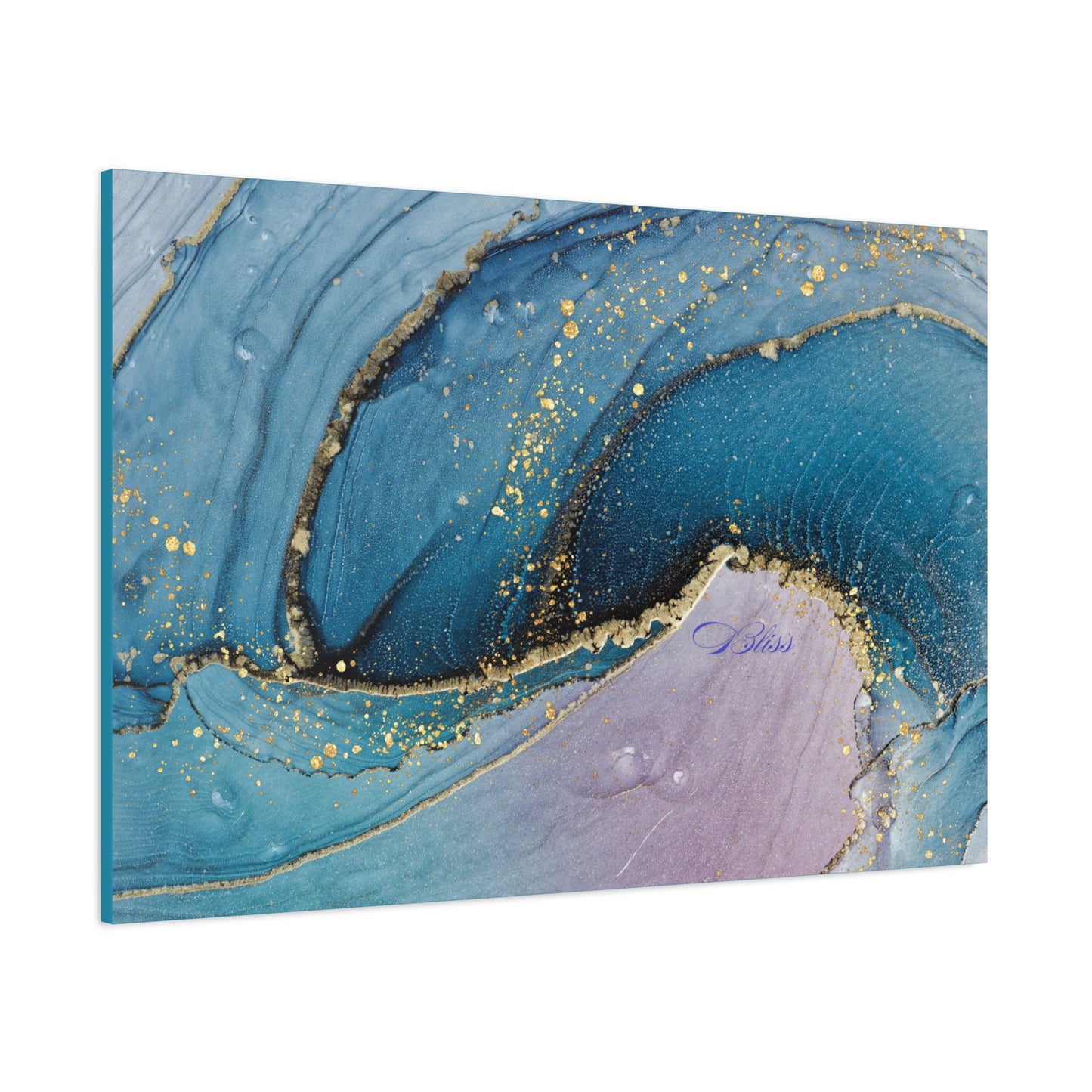 Canvas Wall Art, Abstract Ocean Wave, Modern Decor, Home Office, Gift for Her, Blue Gold Artwork, Living Room Wall Decor