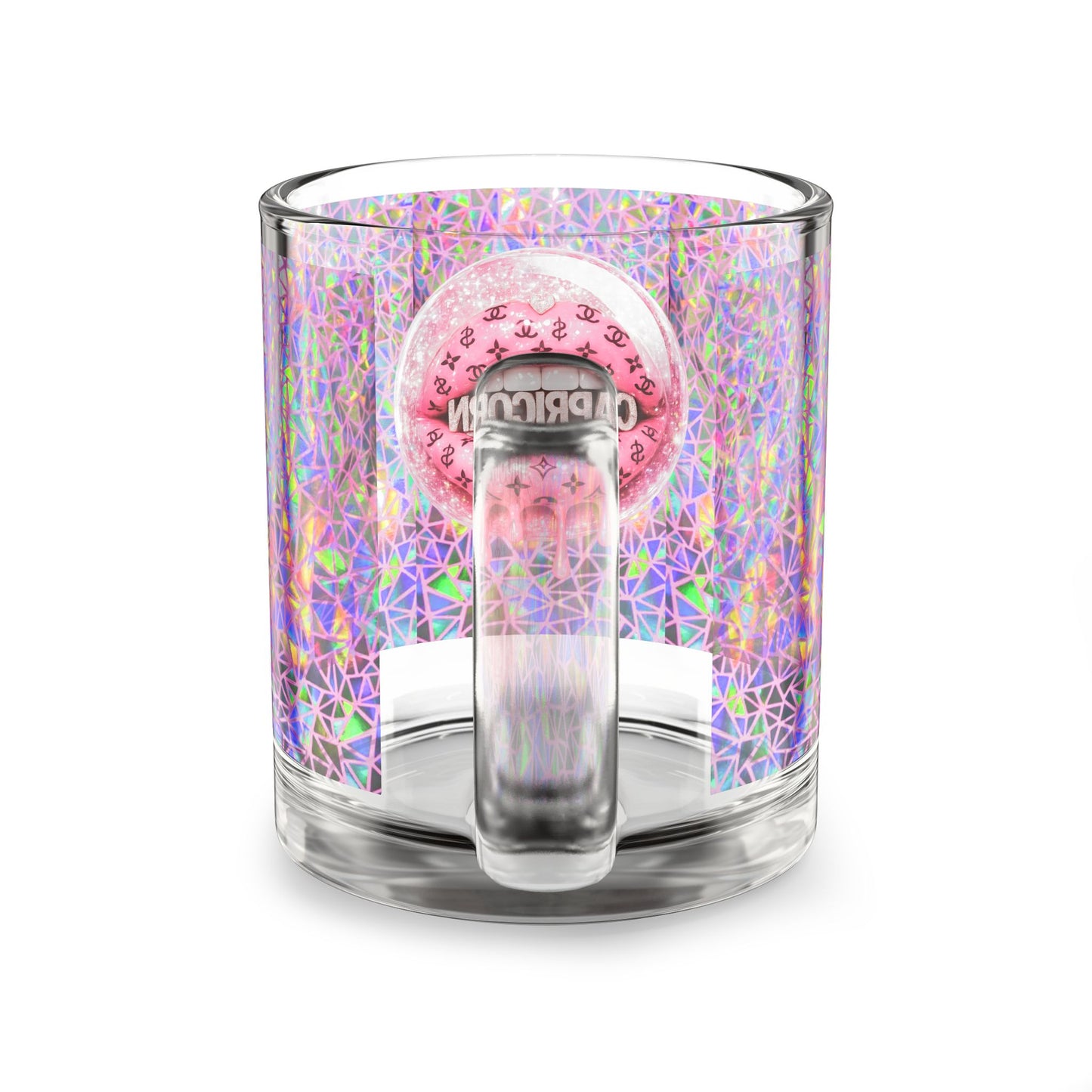 Holographic Capricorn Prism Pattern Glass Mug Iridescent Geometric 10oz