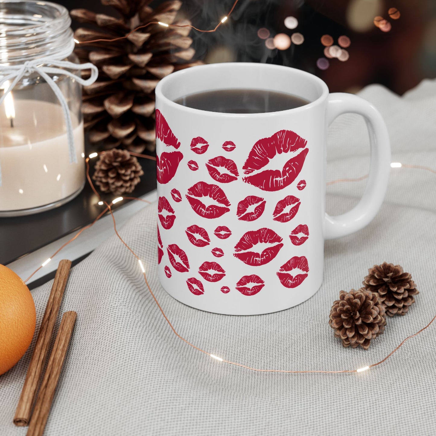 Romantic Kiss Print Ceramic Mug, Perfect for Valentine's Day Gift, Couples Coffee Mug, Lip Print Tea Cup, Cute Kitchen Decor