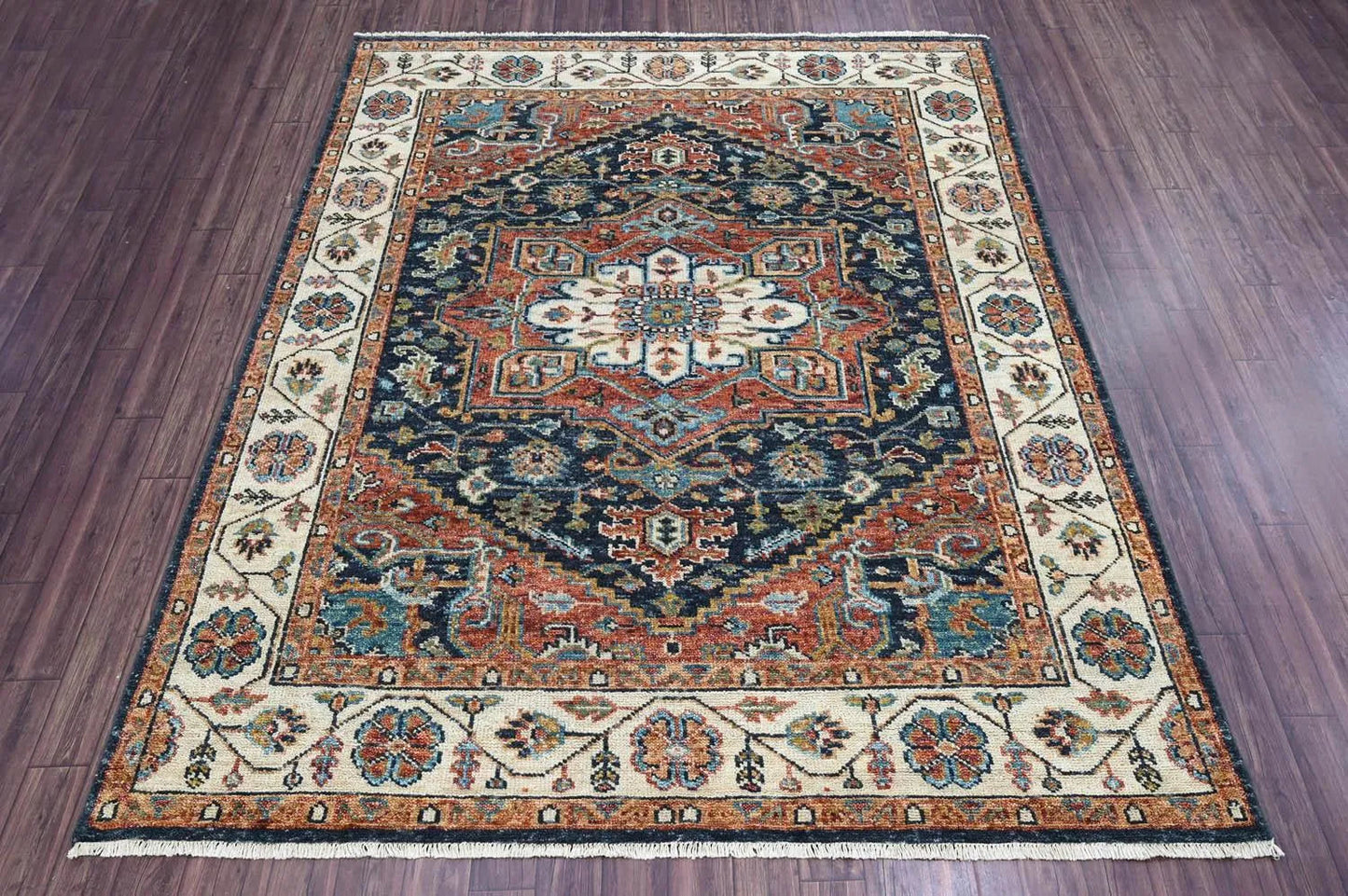 Multi Size Navy Hand Knotted Traditional Oushak Wool Oriental Area Rug-2