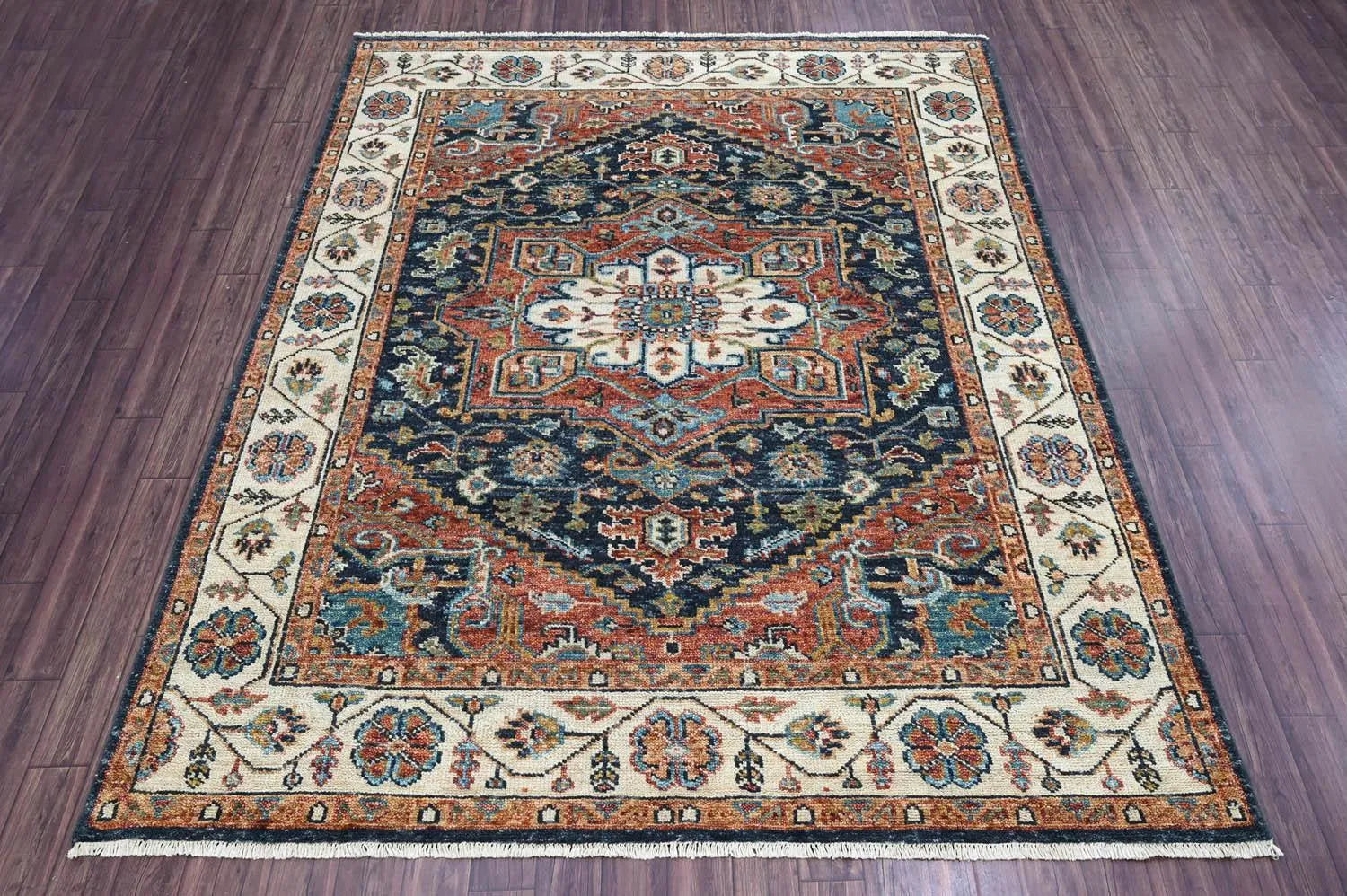 Multi Size Navy Hand Knotted Traditional Oushak Wool Oriental Area Rug-2