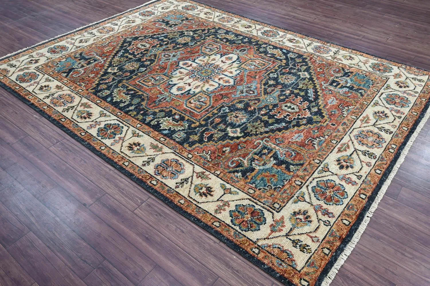 Multi Size Navy Hand Knotted Traditional Oushak Wool Oriental Area Rug-3