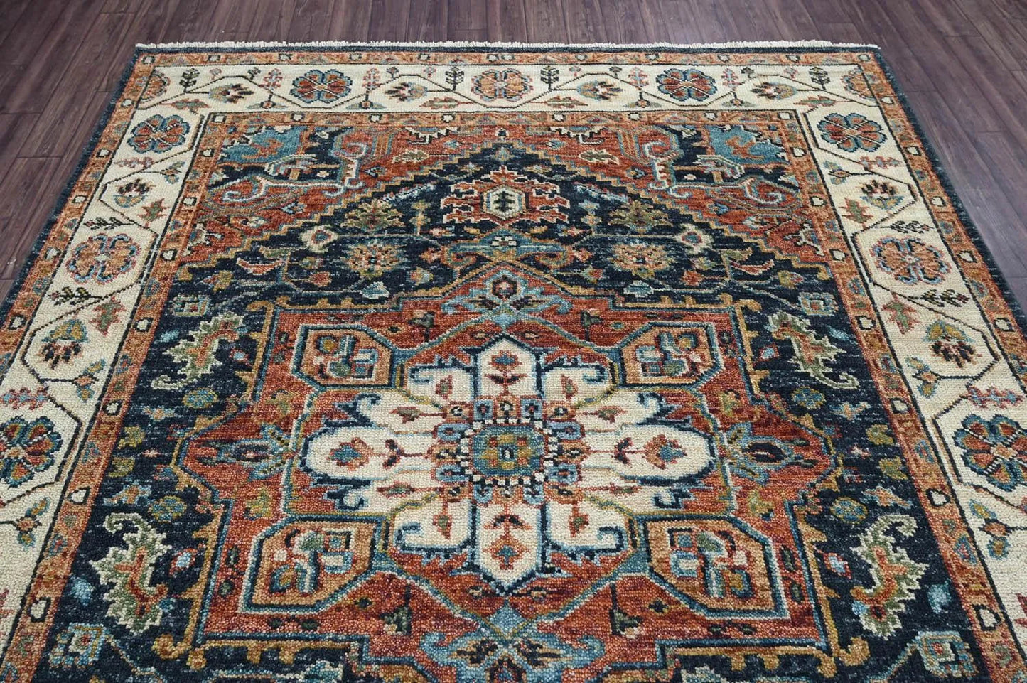 Multi Size Navy Hand Knotted Traditional Oushak Wool Oriental Area Rug-4
