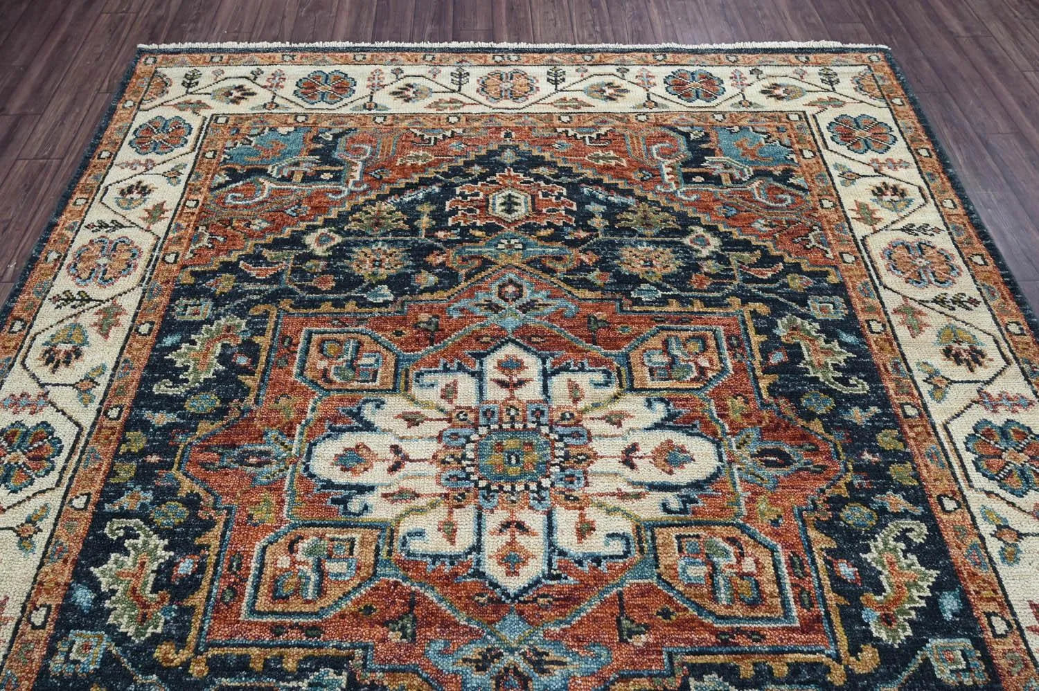Multi Size Navy Hand Knotted Traditional Oushak Wool Oriental Area Rug-4