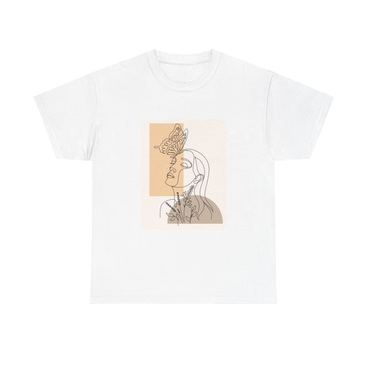 Artistic Unisex Tee: Modern Line Drawing with Butterfly, Perfect for Casual Outings, Gift for Art Lovers, Spring Fashion, Eco-Friendly Wear
