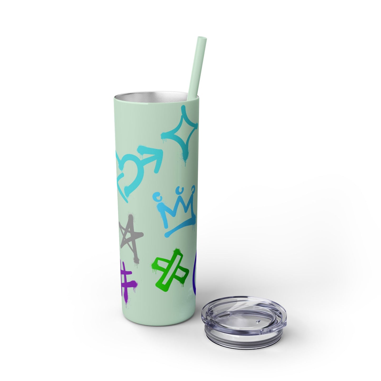 Trendy Skinny Tumbler with Straw, 20oz | Unique Graffiti Style Drinkware for Teens, Gifts, Parties, and Everyday Use