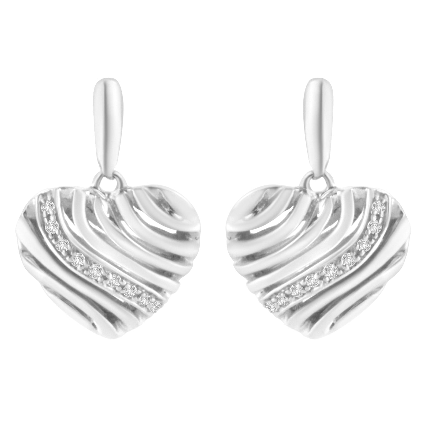 Sterling Silver Heart Diamond Accent Puff Earrings (I-J, I1-I2)