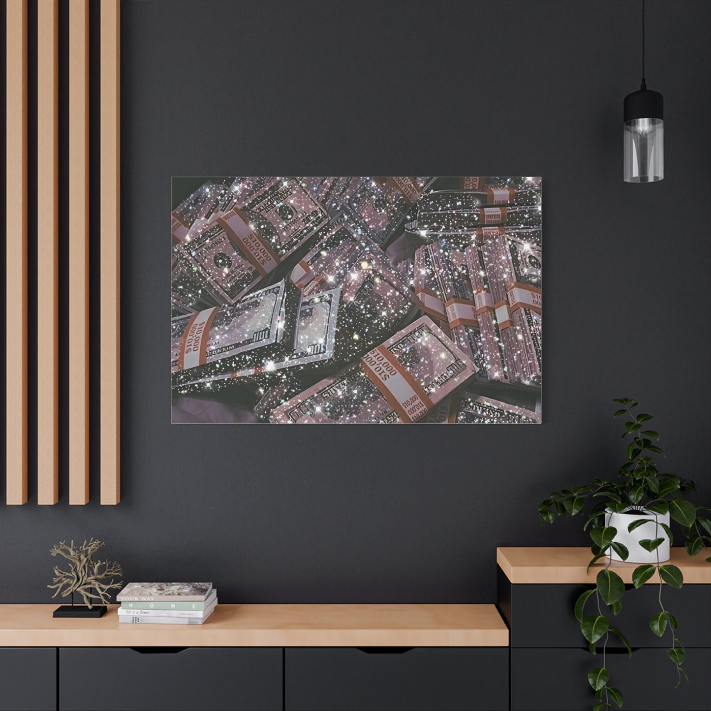 Sparkling Money Canvas Art, Glittery Wall Decor for Home, Modern Art Piece, Gift for Art Lovers, Chic Office Decor, Unique Wall Hanging
