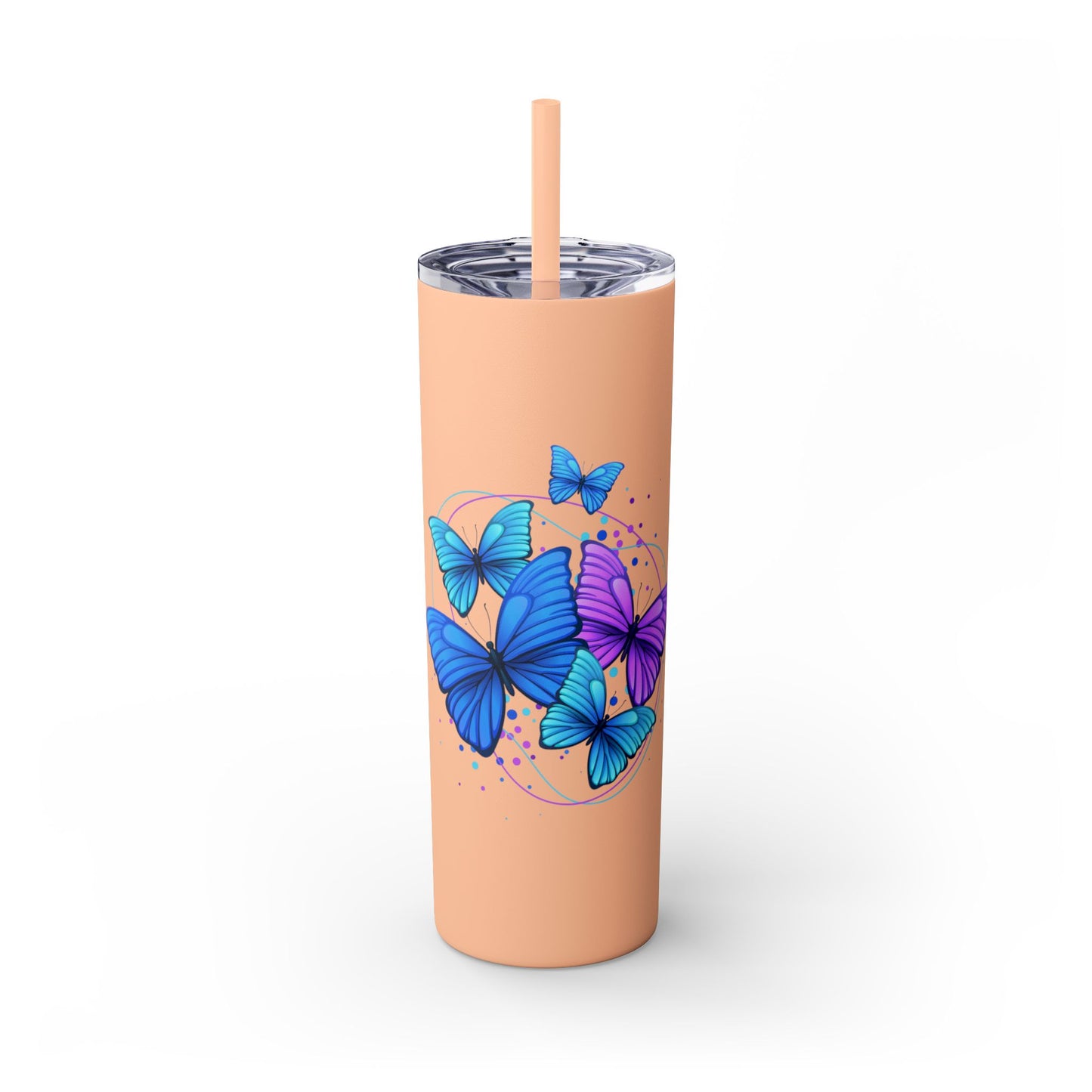 Butterfly Design Skinny Tumbler with Straw - 20oz Travel Mug