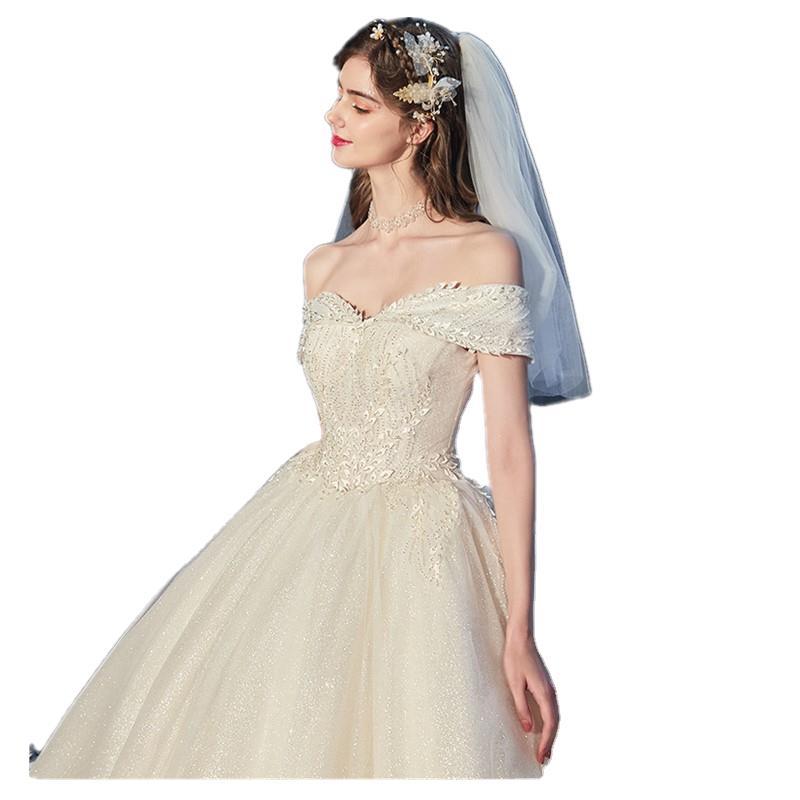 One-Shoulder Starry Sky Trailing Wedding Dress
