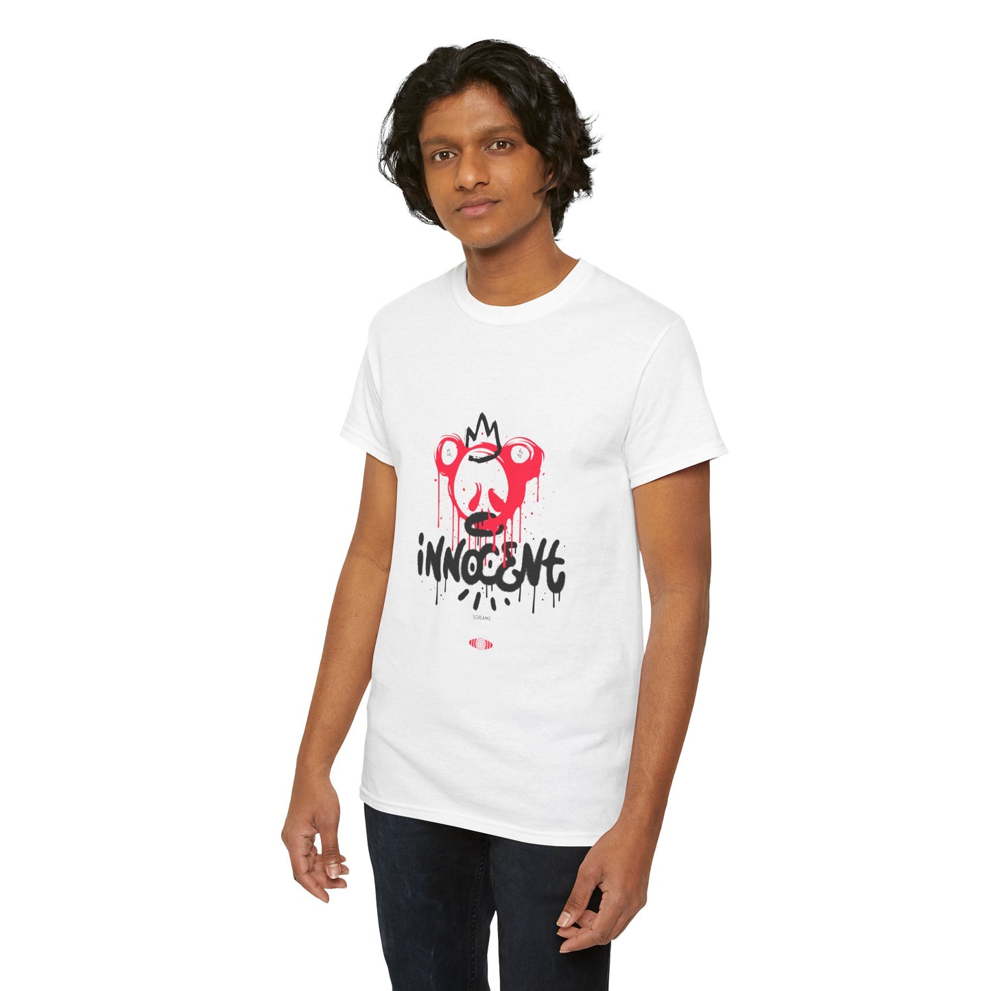Edgy Graphic Tee: 'Innocent' Design, Urban Fashion, Streetwear, Unisex Cotton T-Shirt, Music Festivals, Casual Wear
