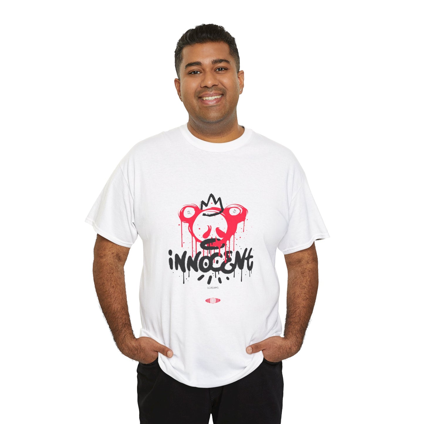 Edgy Graphic Tee: 'Innocent' Design, Urban Fashion, Streetwear, Unisex Cotton T-Shirt, Music Festivals, Casual Wear