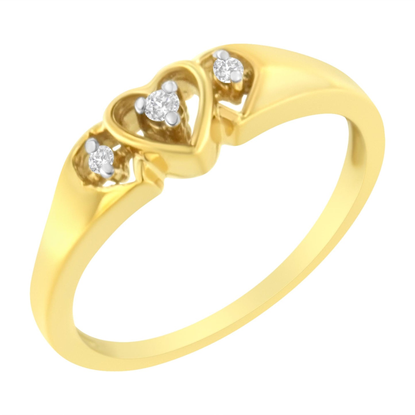 10KT Yellow Gold 1/20 cttw Diamond Triple Heart Diamond Ring (K-L, I1-I2)-3