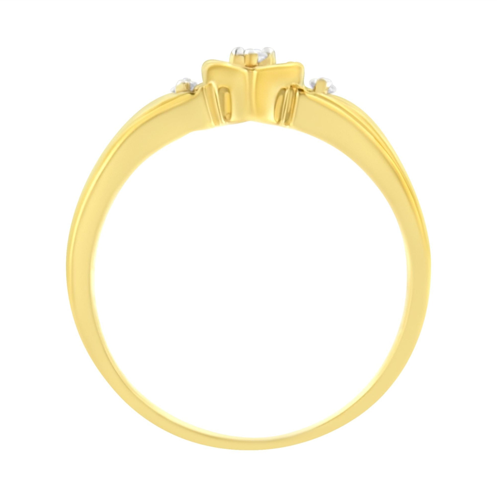 10KT Yellow Gold 1/20 cttw Diamond Triple Heart Diamond Ring (K-L, I1-I2)-4