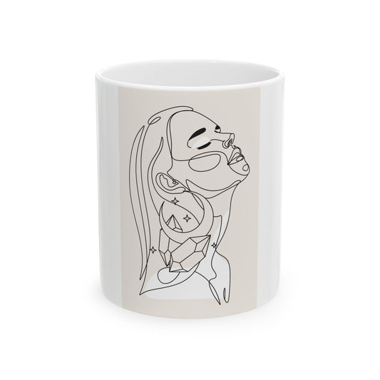 Artistic Butterfly Crystal Woman Ceramic Mug - Modern Line Art, Butterfly Design, Cute Gift, Home Decor, Coffee Lover, Artistic Print