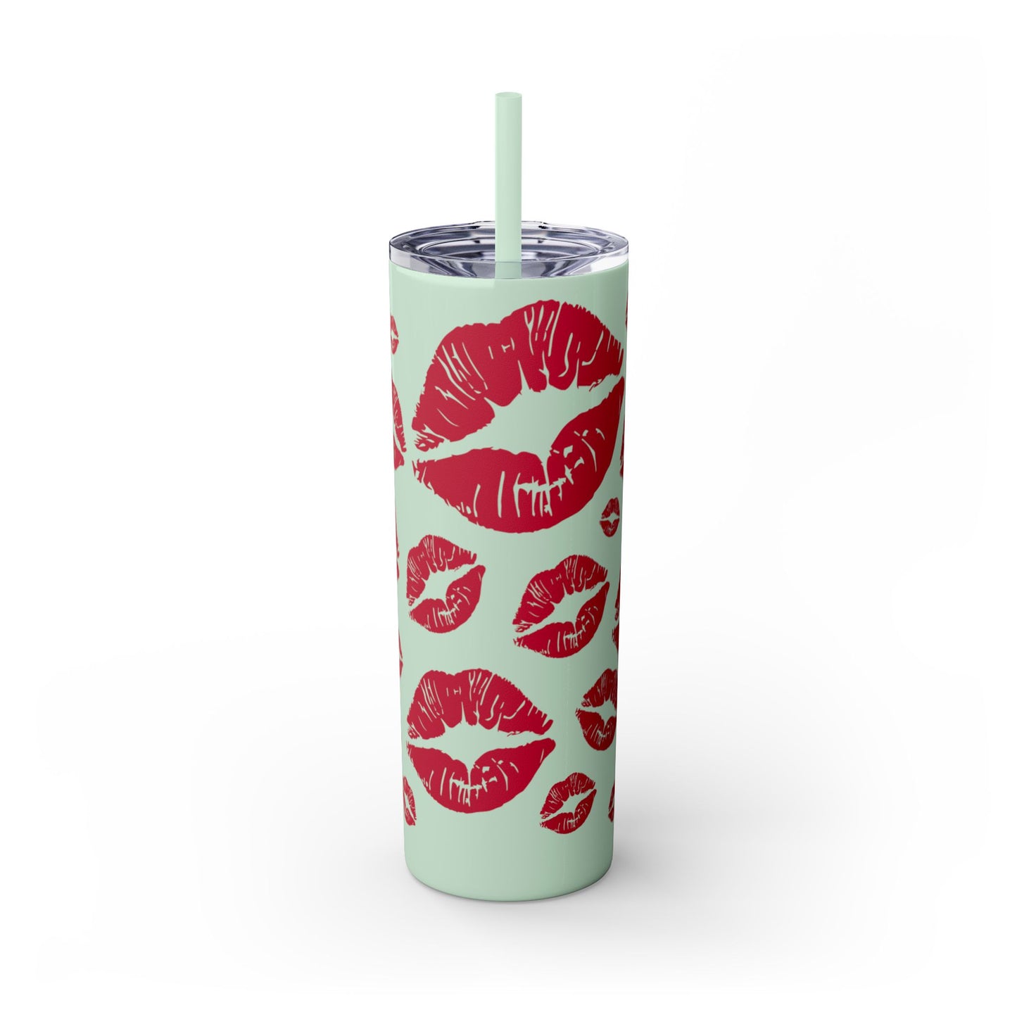 Red Lips Kiss Mark Skinny Tumbler, 20oz | Kiss Print Drinkware | Cute Gift for Her | Travel Mug | Valentine's Day, Wedding Favor