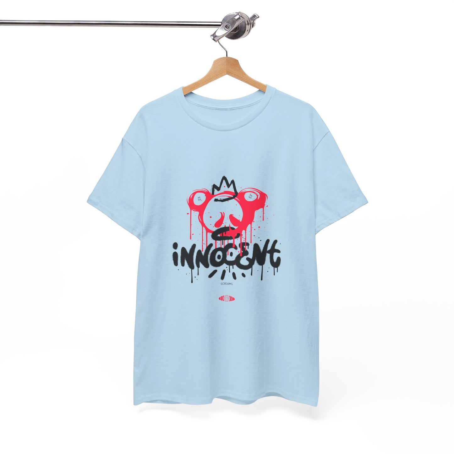 Edgy Graphic Tee: 'Innocent' Design, Urban Fashion, Streetwear, Unisex Cotton T-Shirt, Music Festivals, Casual Wear