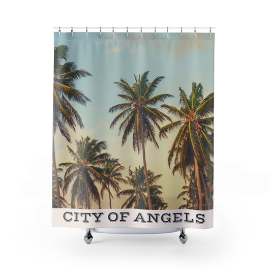 Tropical Shower Curtain - 'City of Angels' Beach Decor, Palm Tree Bathroom Accessory, Summer Vibes, Coastal Home Decor, Gift for Ocean [...]