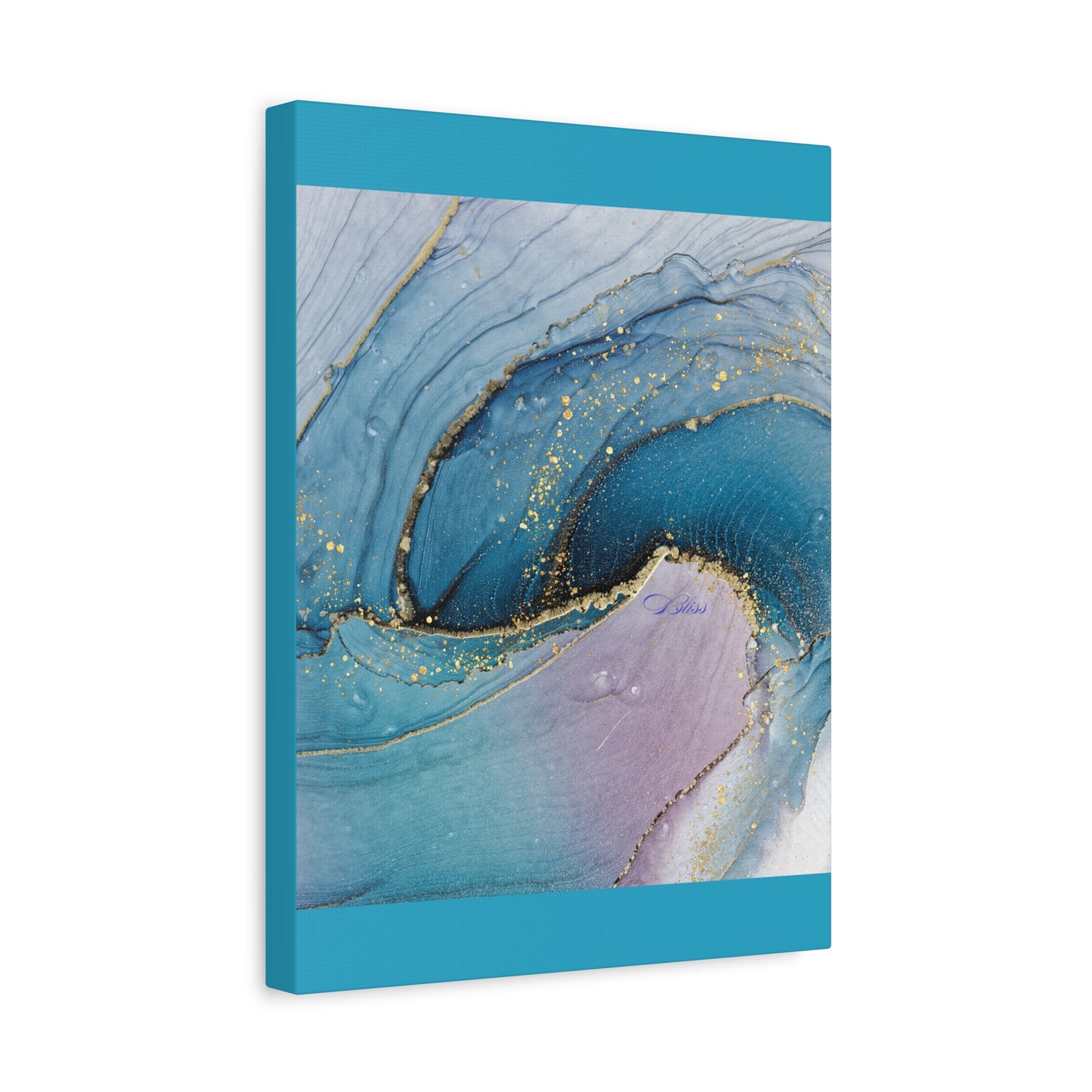 Canvas Wall Art, Abstract Ocean Wave, Modern Decor, Home Office, Gift for Her, Blue Gold Artwork, Living Room Wall Decor