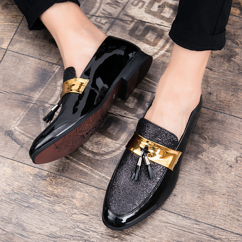 Large Size Leather Shoes England Pointed Toe Sequined Casual Men's Shoes