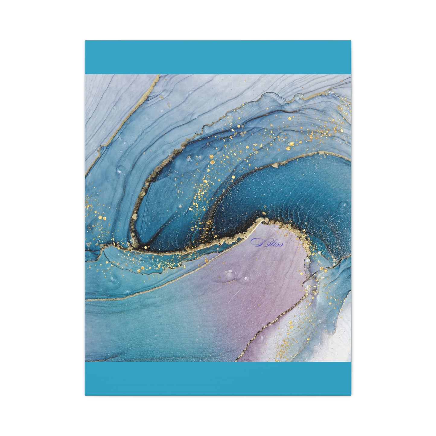 Canvas Wall Art, Abstract Ocean Wave, Modern Decor, Home Office, Gift for Her, Blue Gold Artwork, Living Room Wall Decor