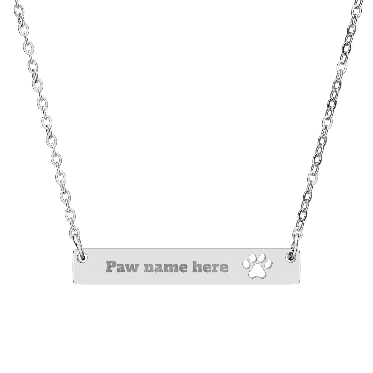 Engraved Paw Bar Necklace, Pet Lover Jewelry, Personalized Name Necklace, Dog Cat Memorial Gift, Custom Animal Charm